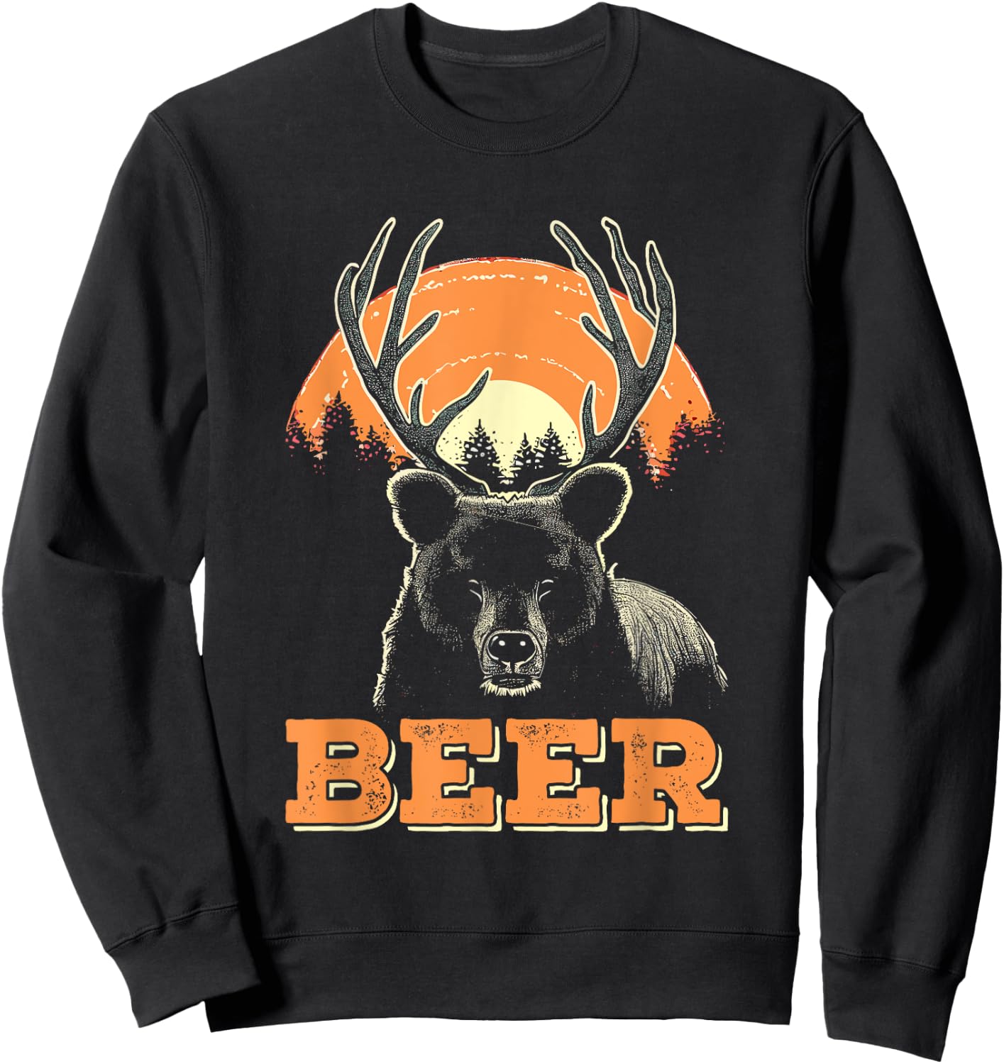 Bear Deer Beer - Vintage Funny Bear + Dear Pun Sweatshirt - Sweatshirt | Black