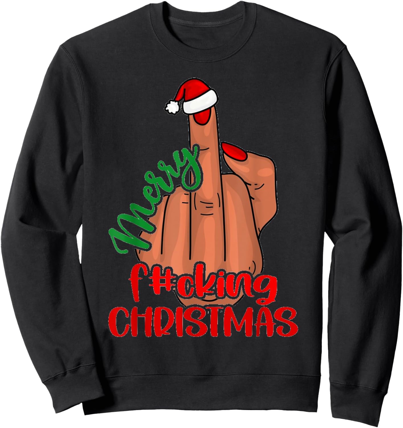 Merry Fucking Christmas Middle Finger Funny Xmas Pajama Sweatshirt - Sweatshirt | Black
