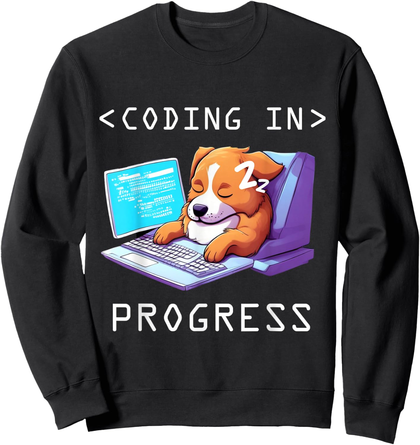 Funny Programming Cute Developer Dog Sleeping Coder Coding Sweatshirt - Sweatshirt | Black
