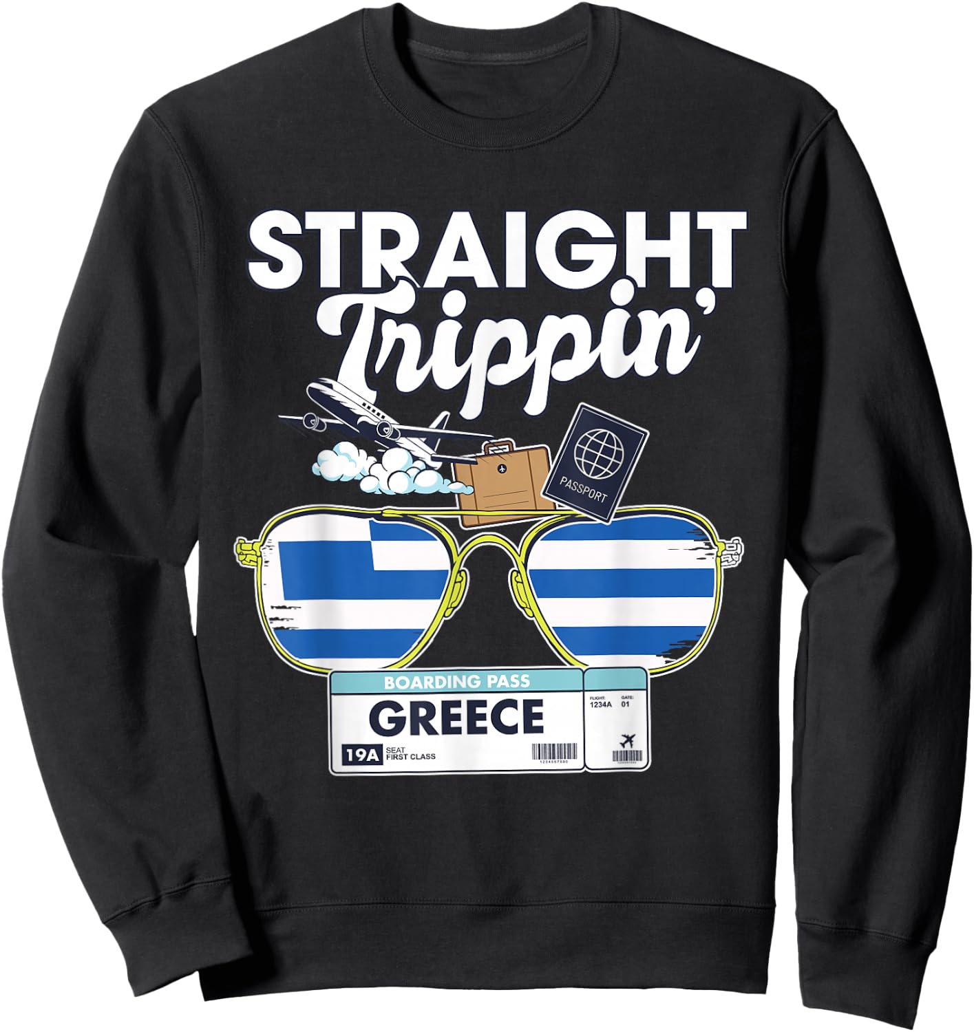 Straight Trippin' Greece Vacation Tour Travel Trip Matching Sweatshirt - Sweatshirt | Black