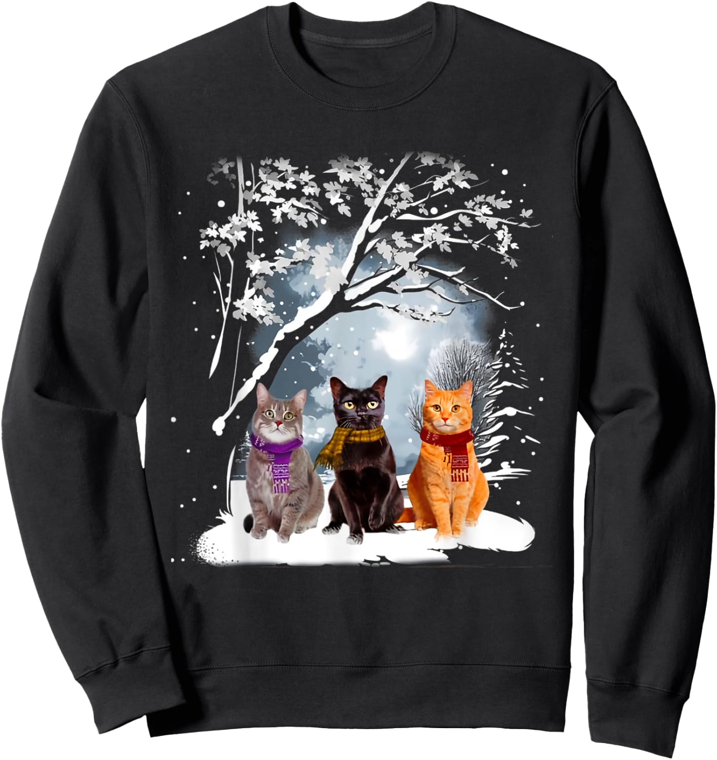 Three Cats Play Snow Winter Funny Cat Lover Merry Christmas Sweatshirt - Sweatshirt | Black