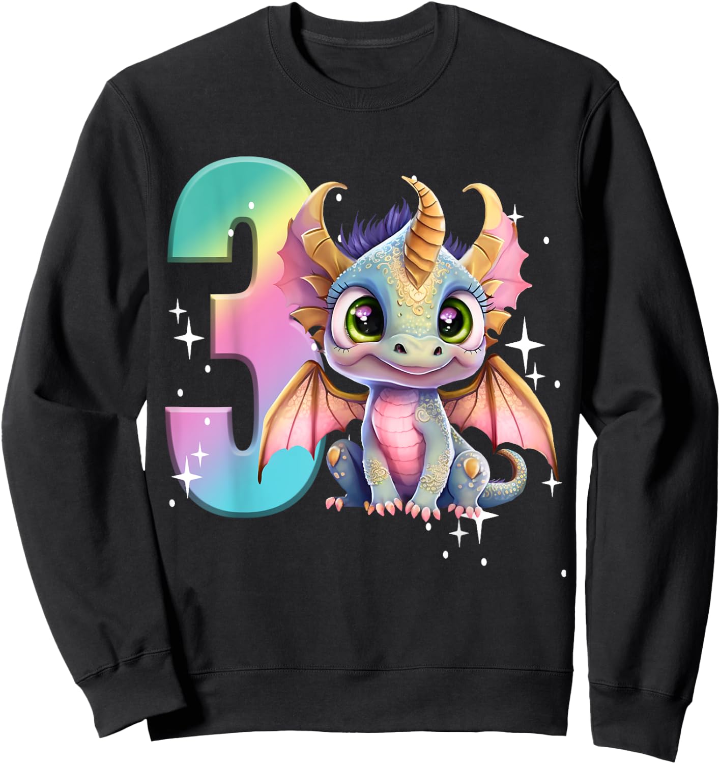 3rd Birthday Shirt Dragon Party Rainbow Girl Toddler Three 3 Sweatshirt - Sweatshirt | Black