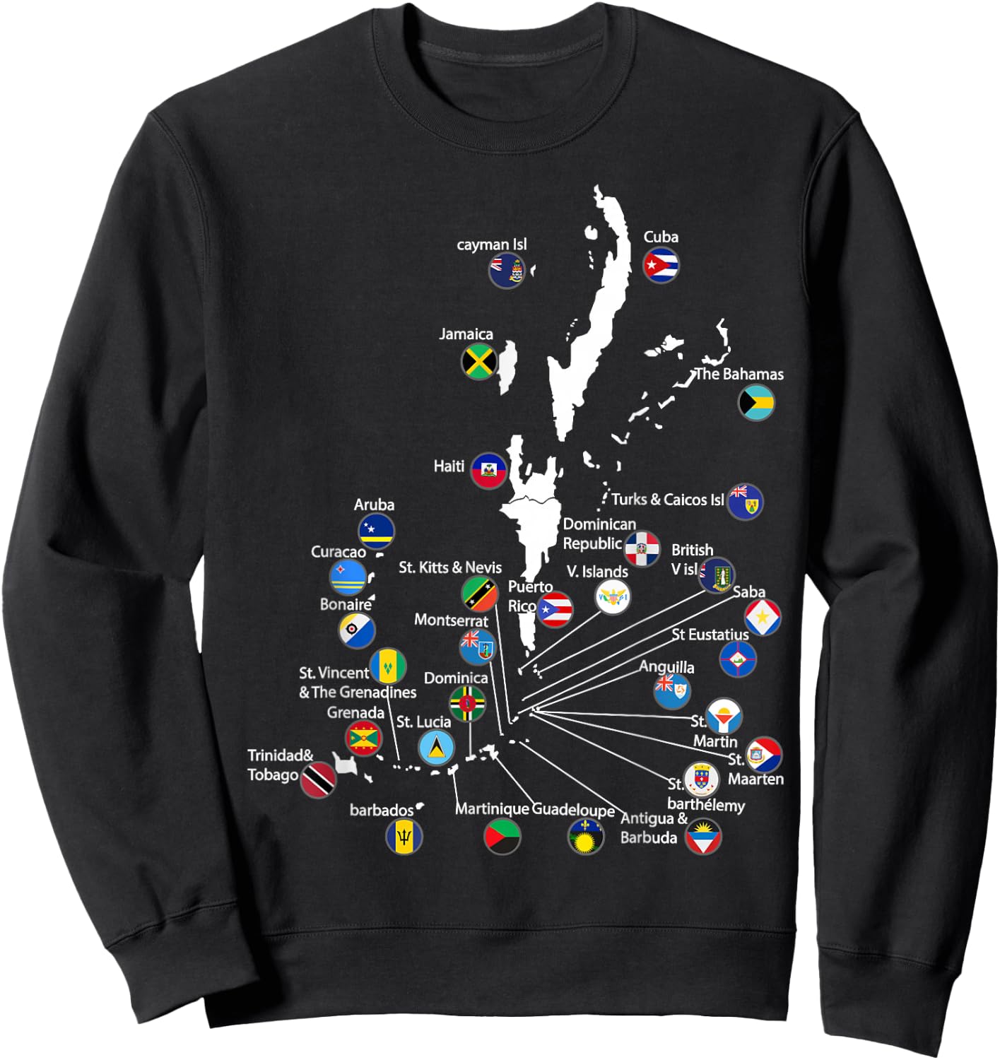 Caribbean islands Flags & map, Caribbean sea vacations Sweatshirt - Sweatshirt | Black
