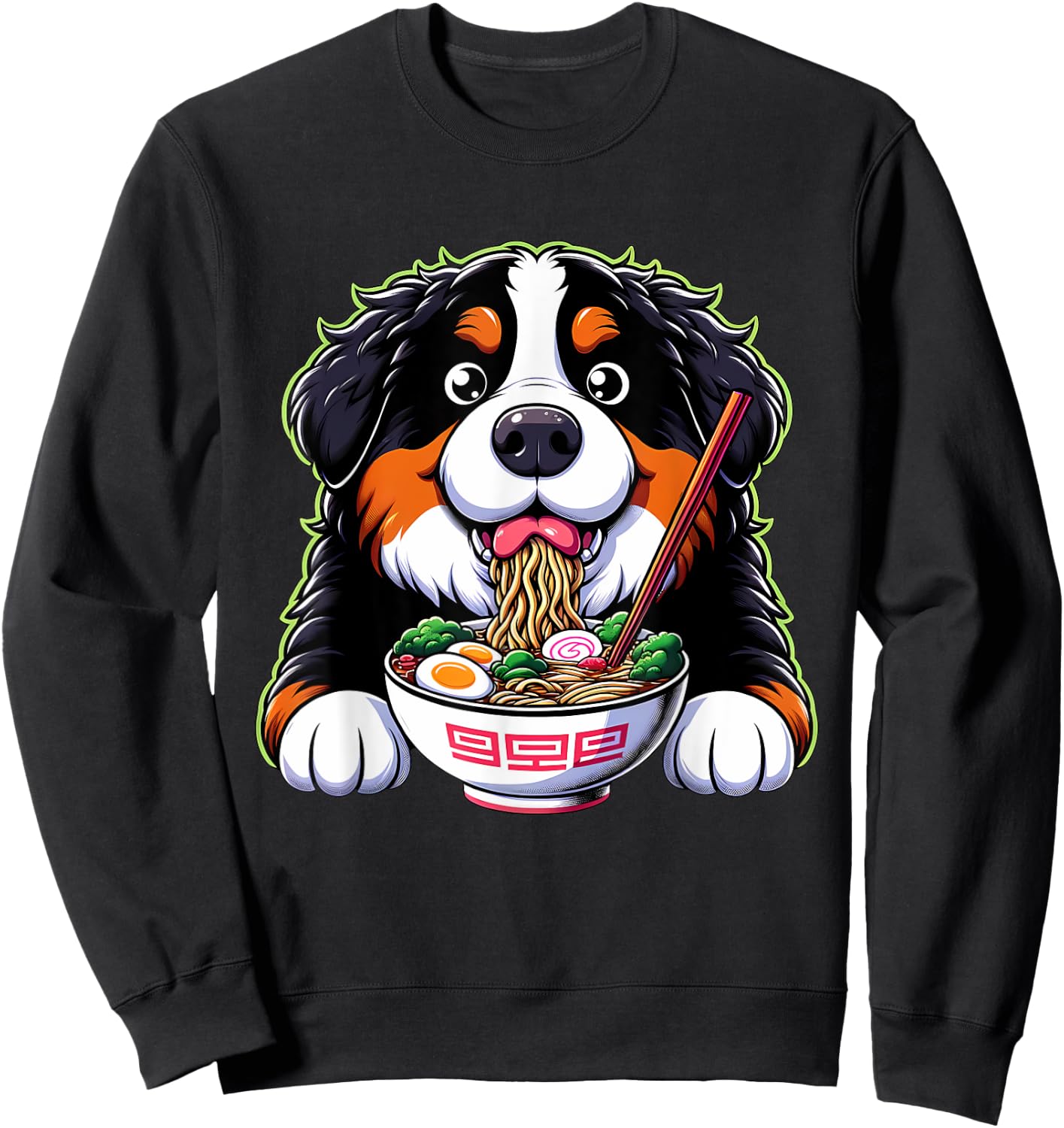 Kawaii Anime Bernese Mountain Dog Ramen Sweatshirt - Sweatshirt | Black