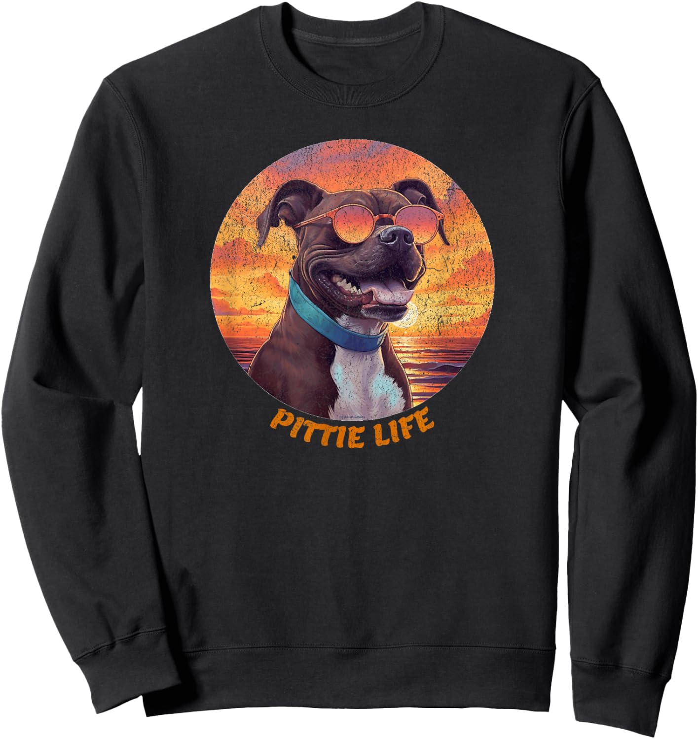 Cute Pittie Life, Pitbull Dog, Retro Sunset, Funny Sweatshirt - Sweatshirt | Black