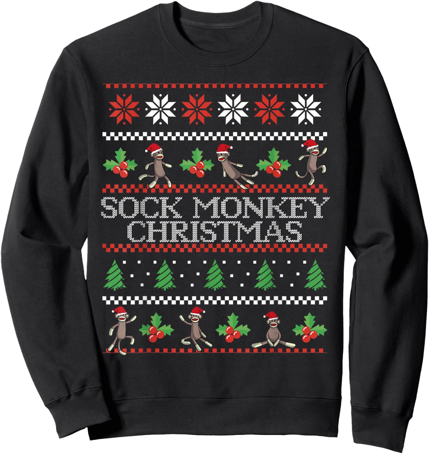 Sock Monkey Christmas Ugly Christmas Sweater Sweatshirt - Sweatshirt | Black