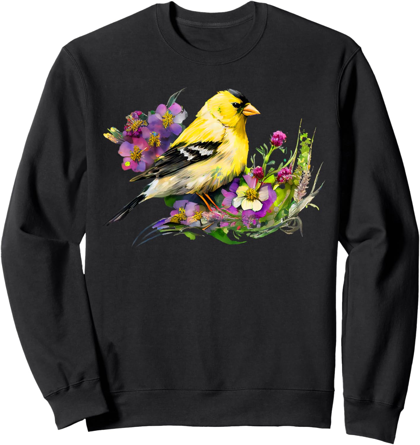 American Goldfinch Wild Backyard Birds Flower Garden Birders Sweatshirt - Sweatshirt | Black
