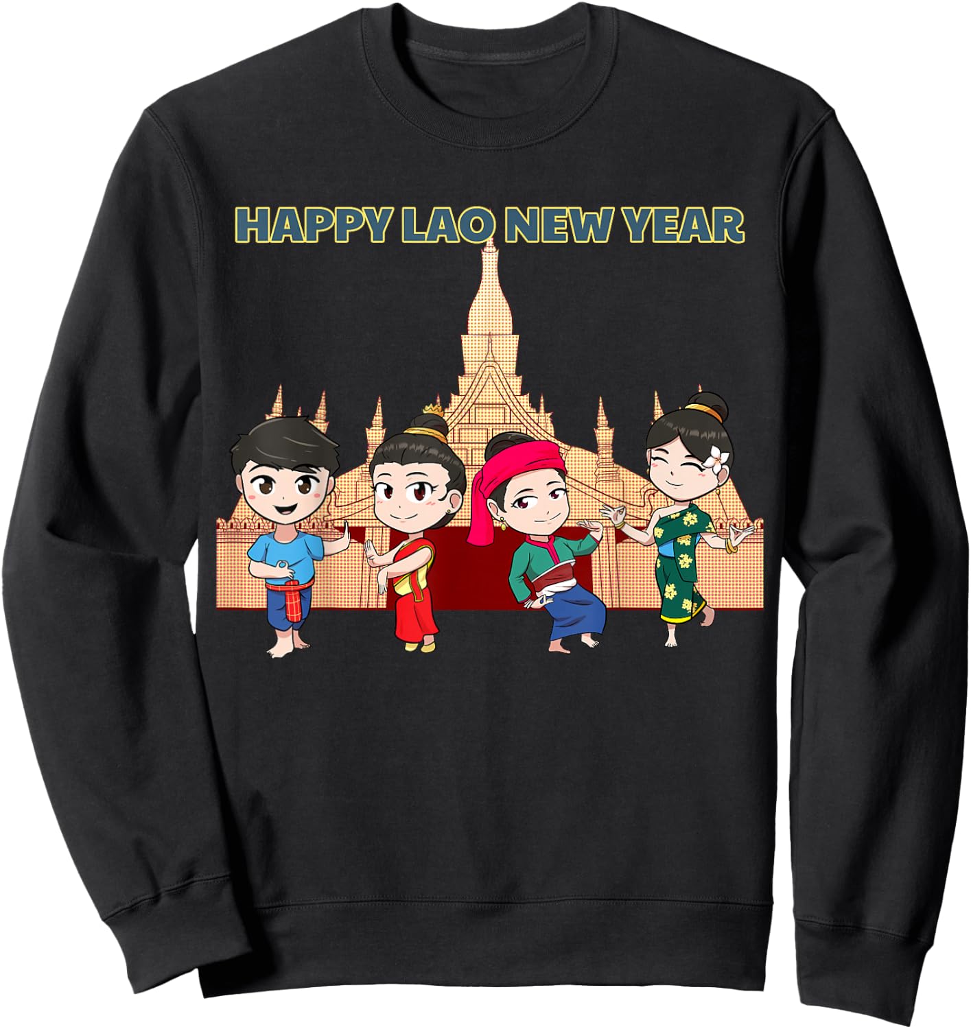 Laos Laotian Pi Mai Lao New Year Temple Sweatshirt - Sweatshirt | Black