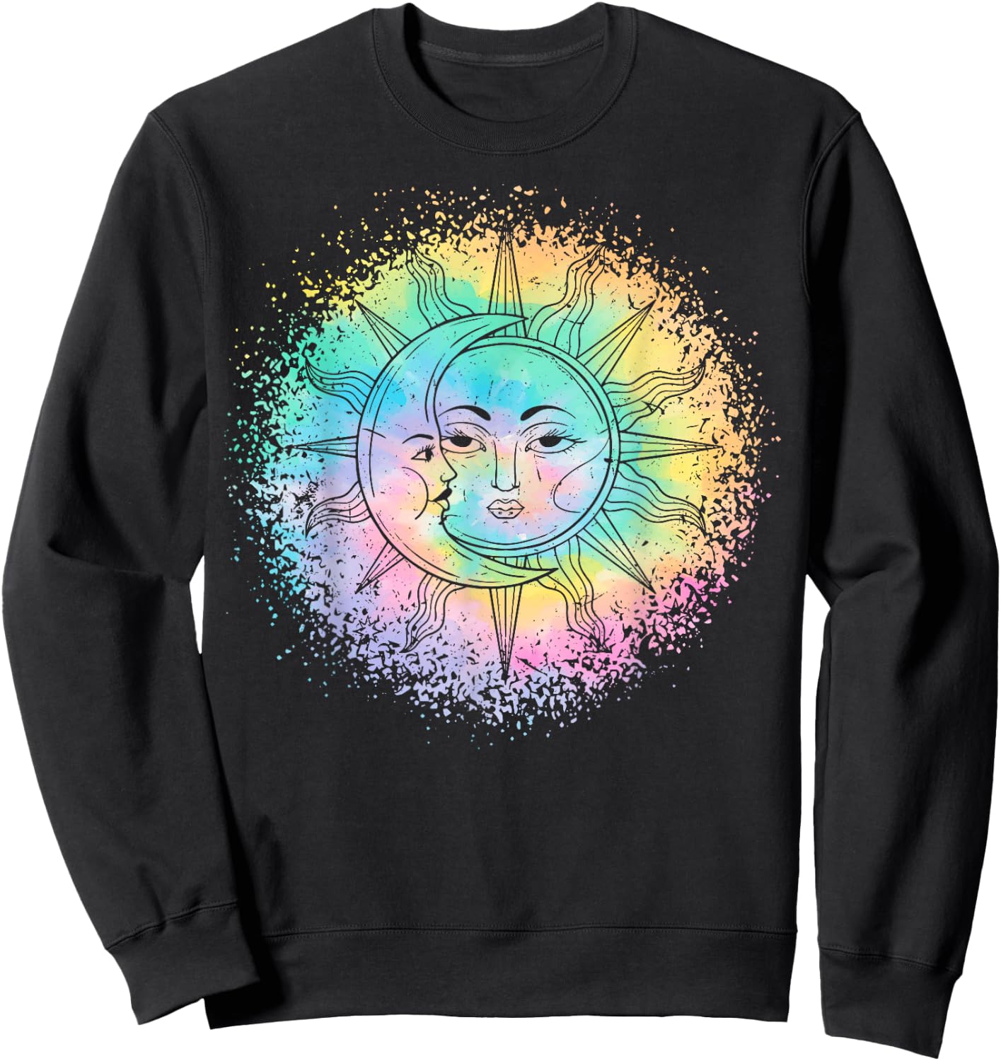 Sun and Moon Tie Dye casual Hipster Boho Funny Cute graphic Sweatshirt - Sweatshirt | Black