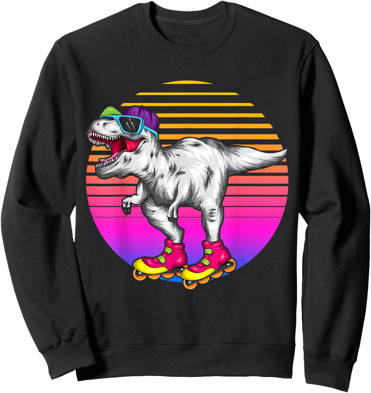 Funny Skating T Rex Dinosaur Roller Skating Lover Skater Sweatshirt - Sweatshirt | Black