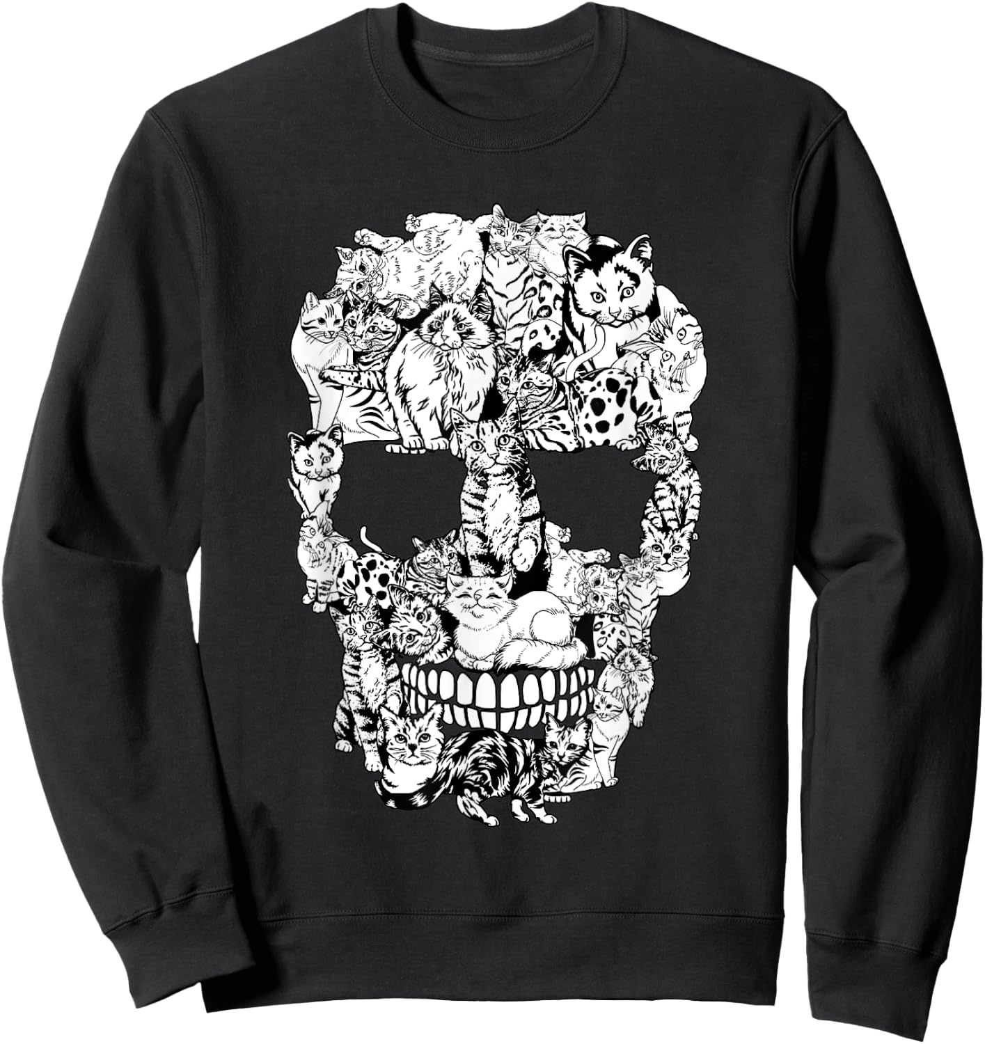 Funny Cat Skull Skeleton Halloween Costume Men Women Kids Sweatshirt - Sweatshirt | Black