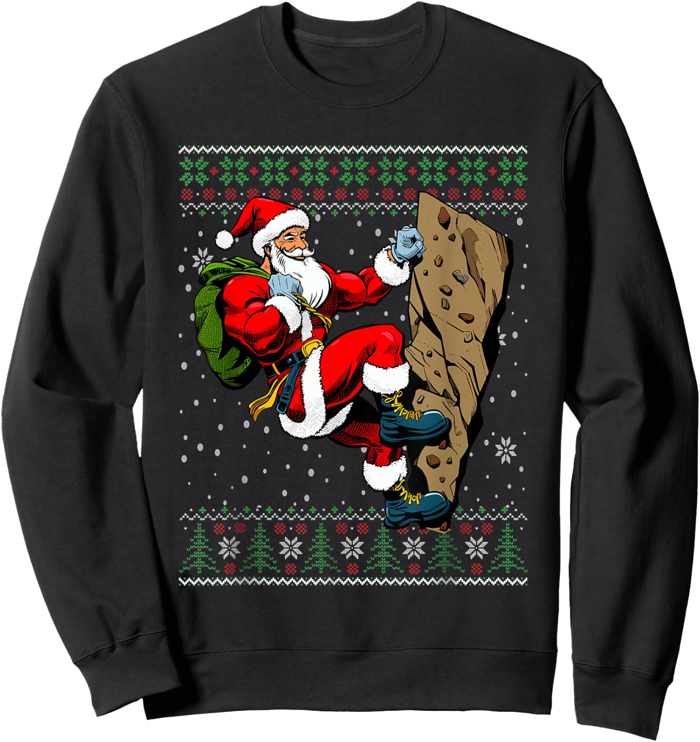 Christmas Santa Rock Climbing Ugly Christmas Sweater Sweatshirt - Sweatshirt | Black