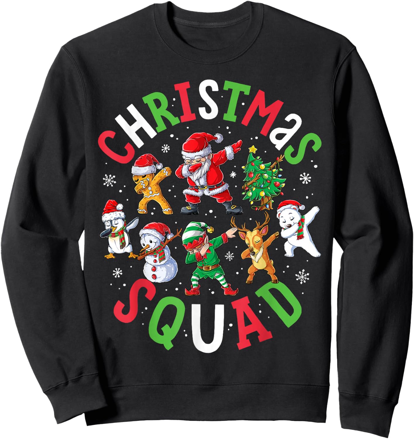 Christmas Squad Santa Dabbing Elf Family Matching Pajamas Sweatshirt - Sweatshirt | Black