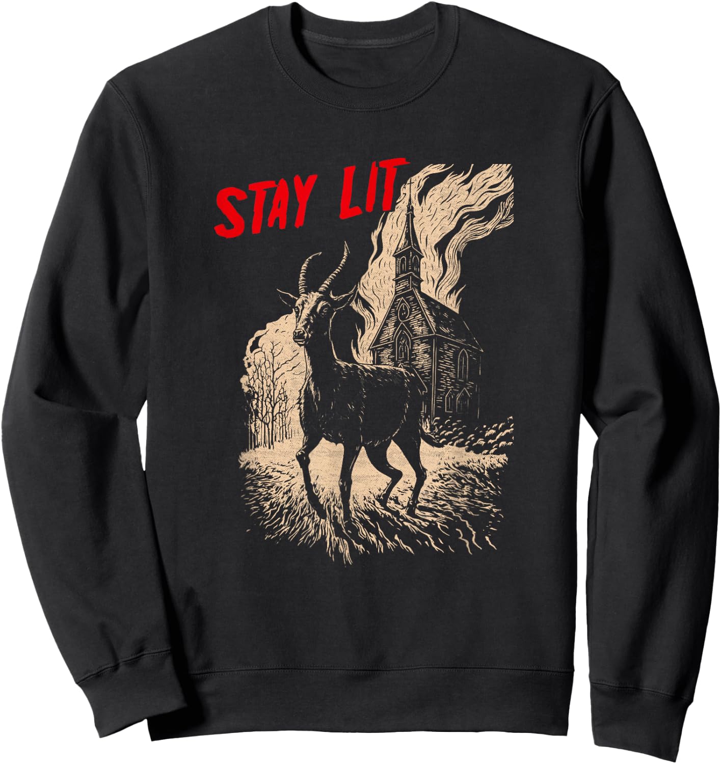Occult Atheist Black Phillip Burning Church Stay Lit Satan Sweatshirt - Sweatshirt | Black