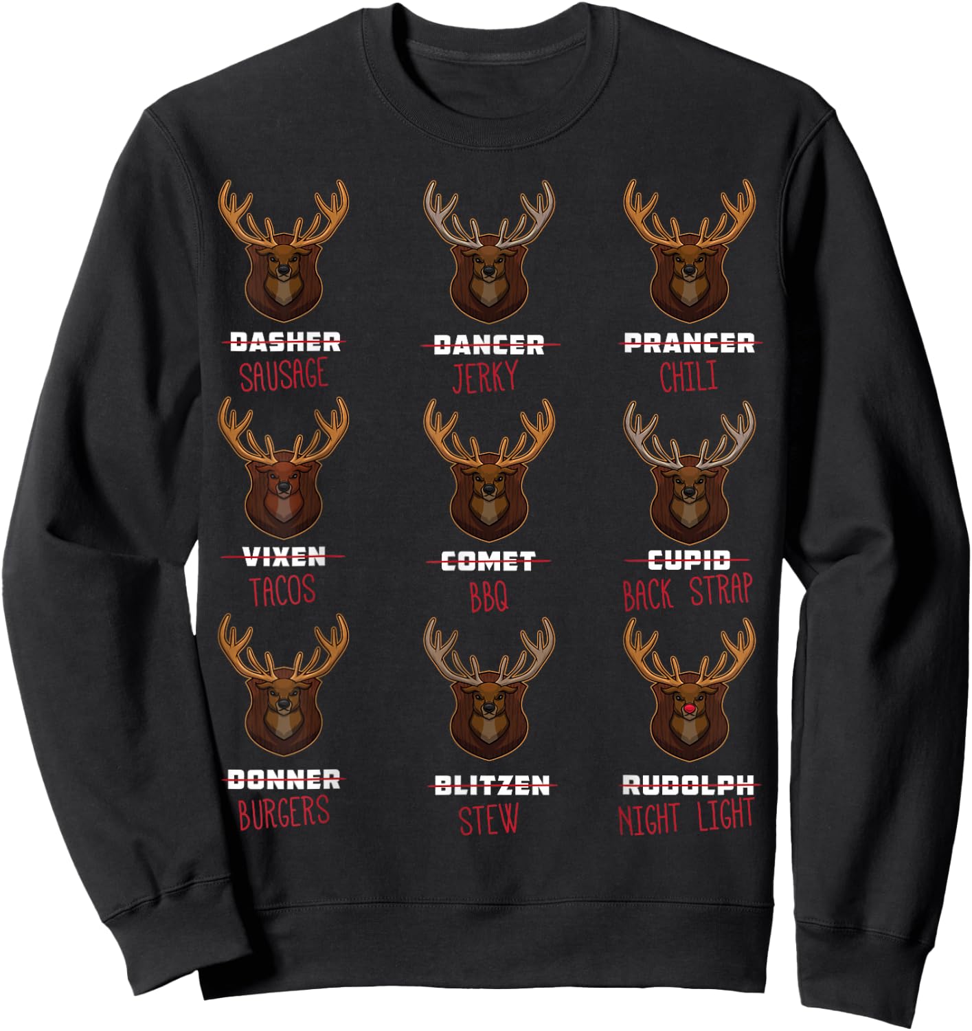 All of Santa's Reindeer Funny Deer Hunter Graphic Christmas Sweatshirt - Sweatshirt | Black