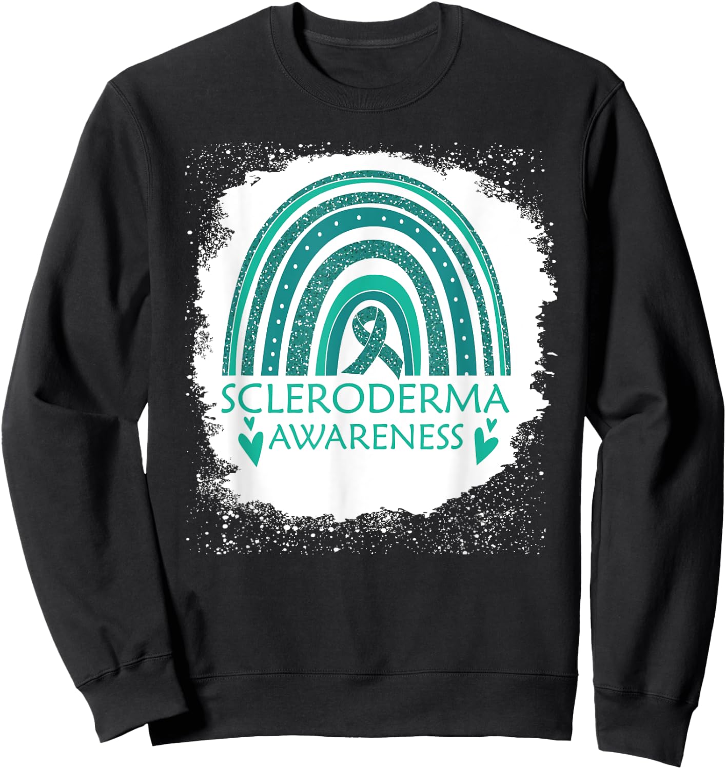 Scleroderma Awareness Bleached Rainbow Teal Ribbon Men Women Sweatshirt - Sweatshirt | Black