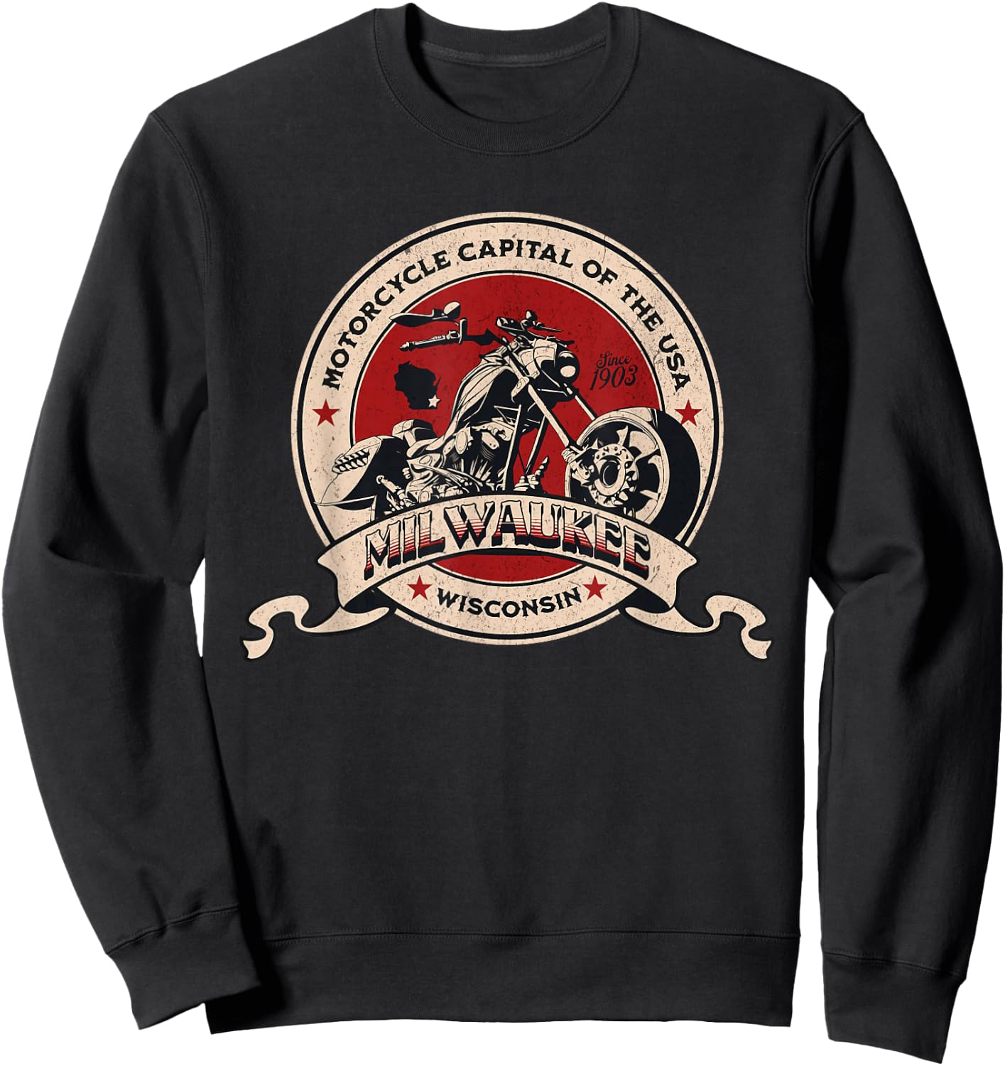 Milwaukee Wisconsin Motorcycle Capital of the USA Logo Sweatshirt - Sweatshirt | Black