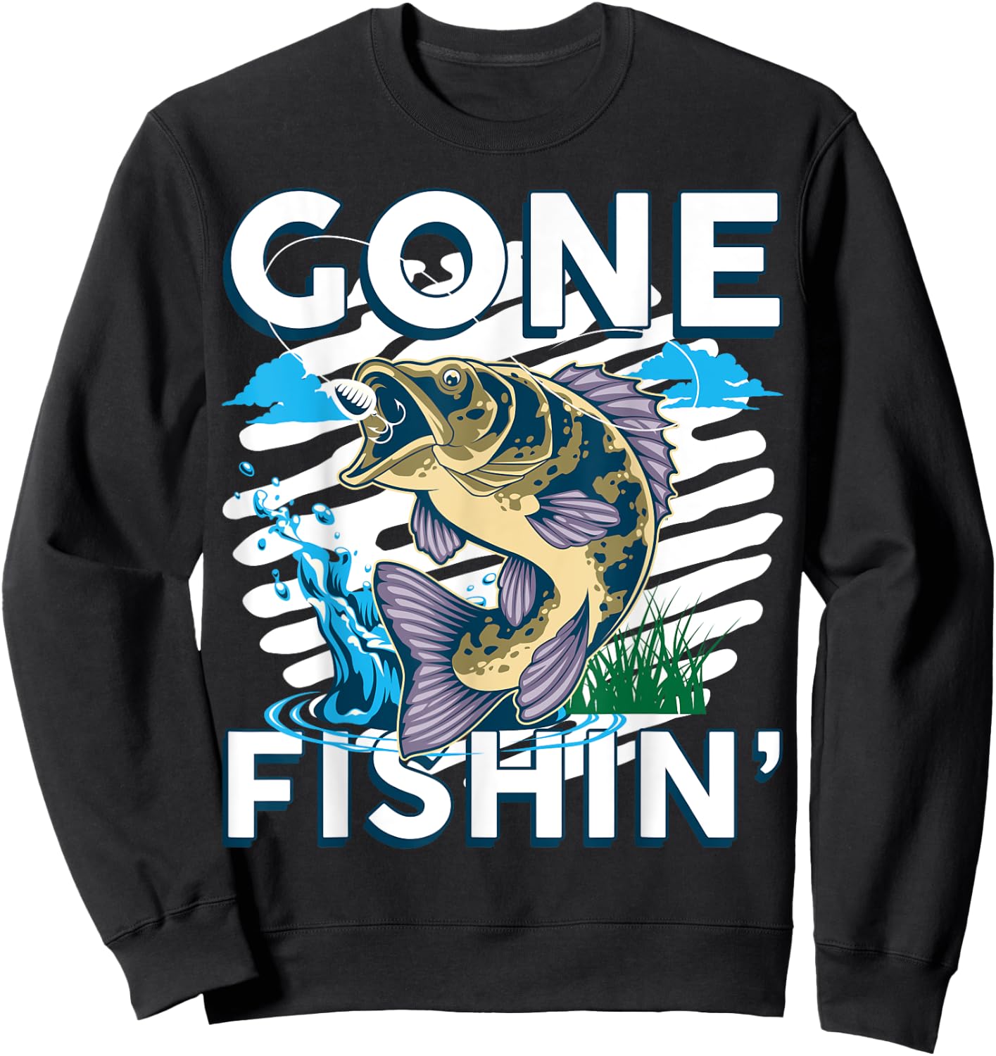 Fishing Gone Fishing Funny Bass Fish Fisherman Dad Sweatshirt - Sweatshirt | Black