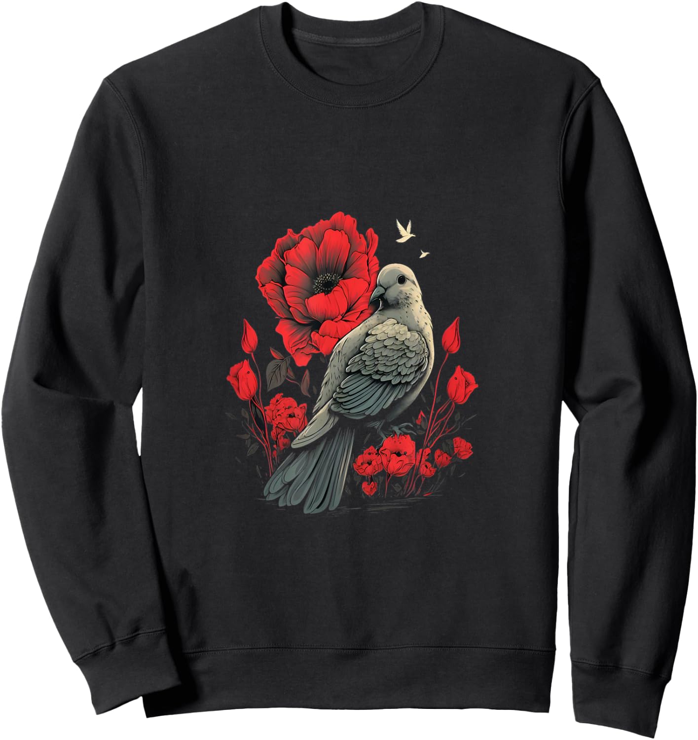 Memorial Day Red Poppy Flower Dove USA Flag 4th of July Men Sweatshirt - Sweatshirt | Black