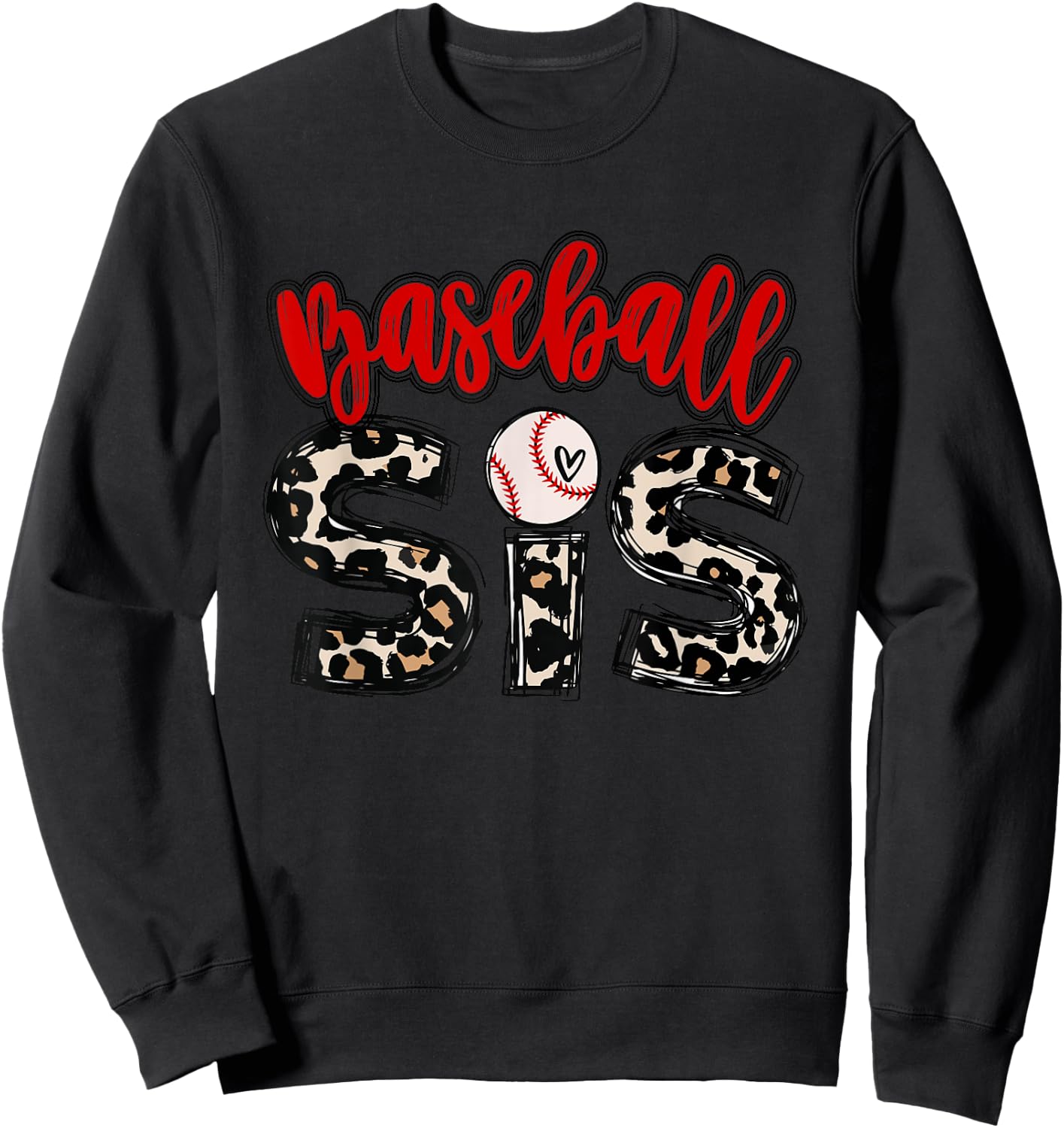 Bleached Baseball Sister Leopard Cute Mothers Day Girl Women Sweatshirt - Sweatshirt | Black