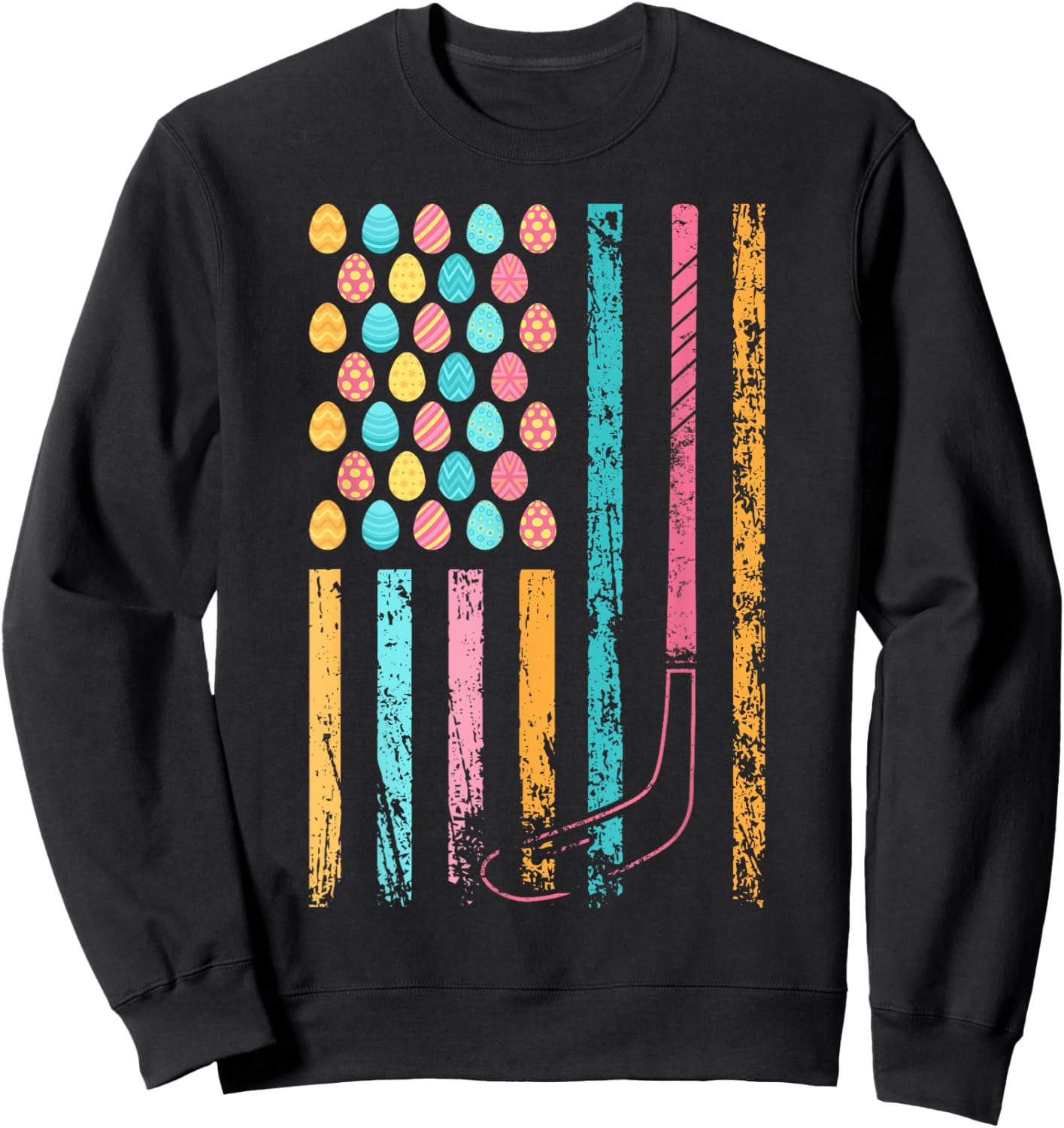 American Sports Flag Easter Egg Decor Ice Hockey Sweatshirt - Sweatshirt | Black
