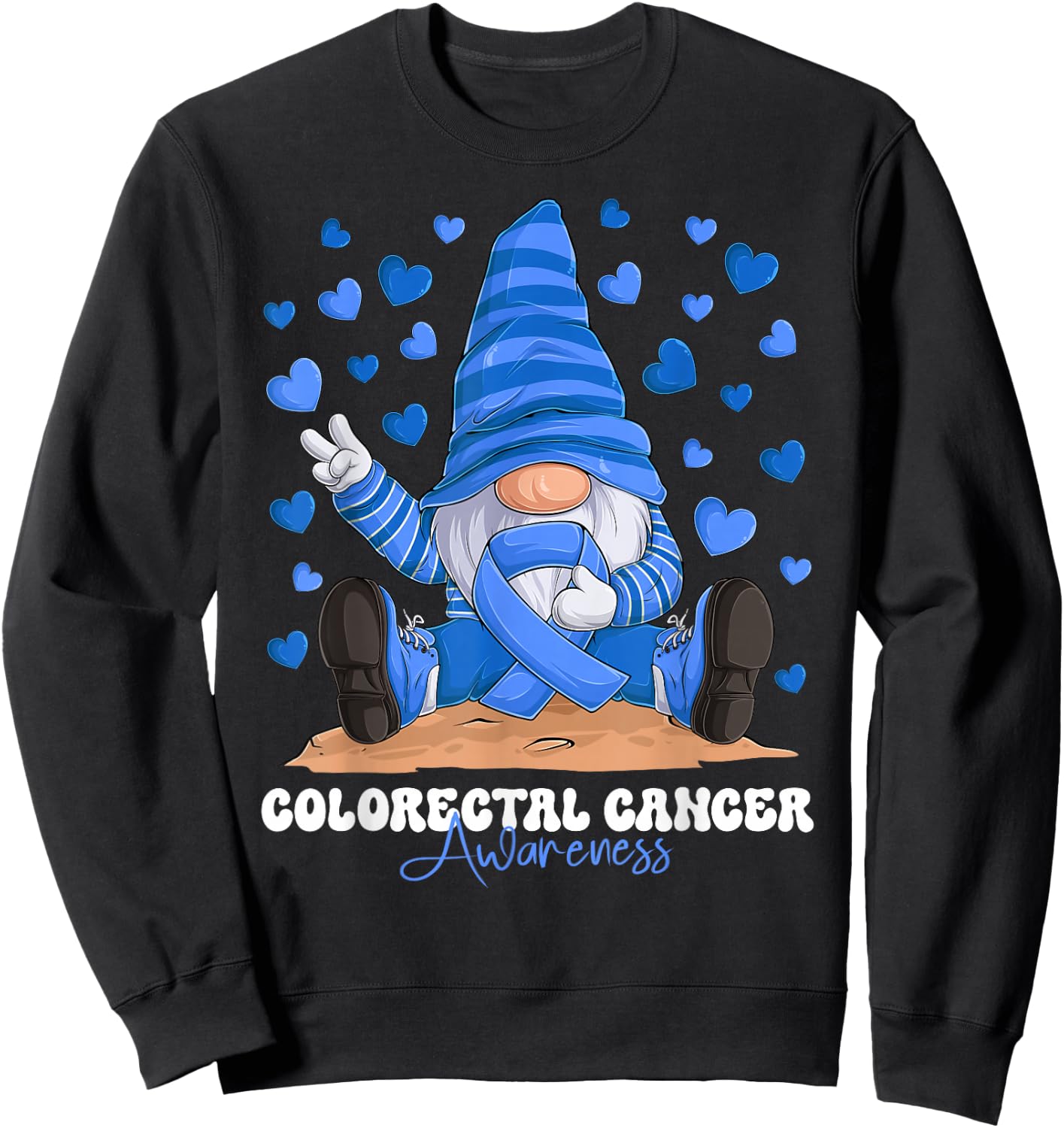 Colorectal Cancer Awareness Month Blue Ribbon Gnome Sweatshirt - Sweatshirt | Black
