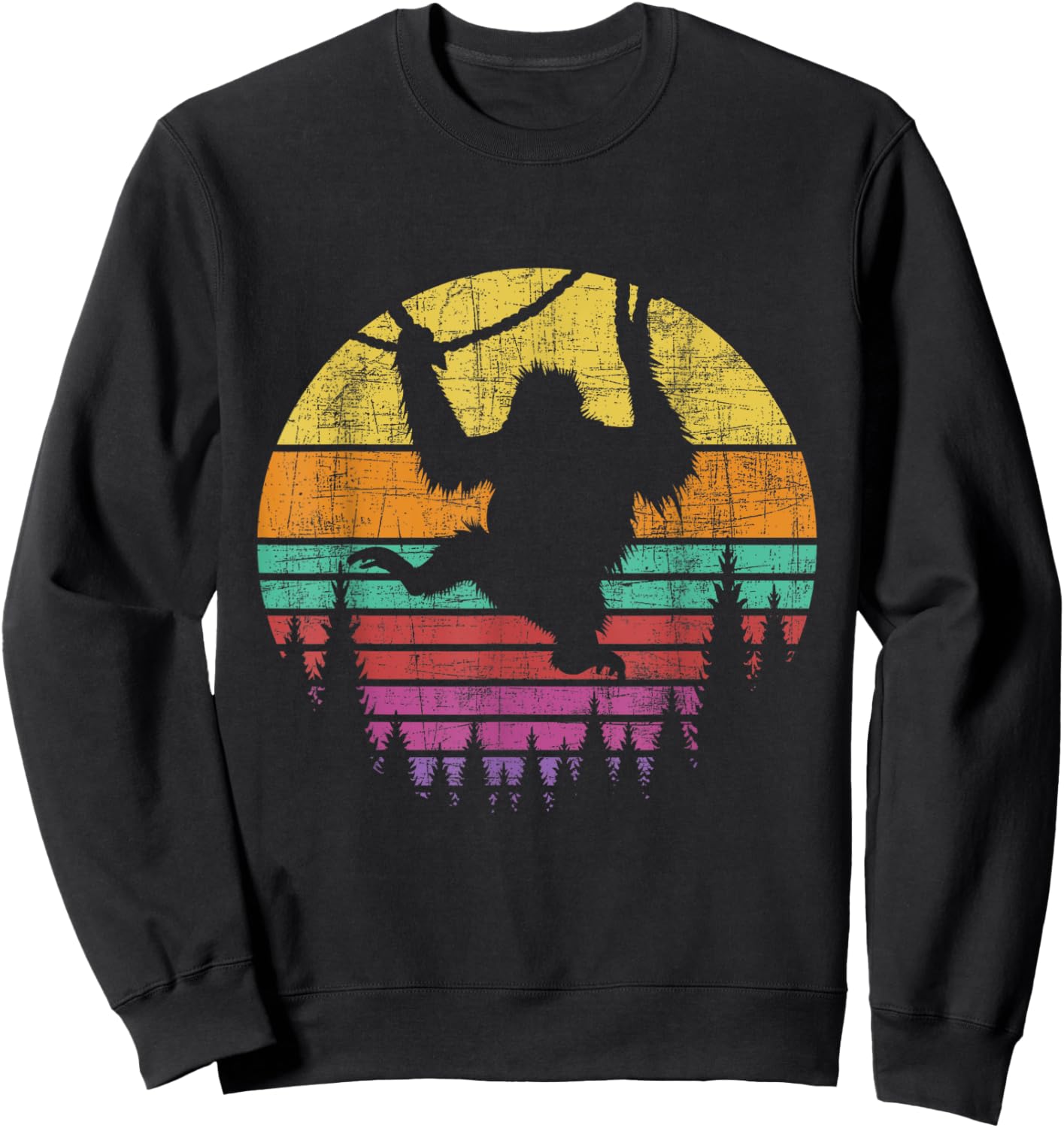 Retro Vintage Hanging Monkey - Safari Jungle Animal Lover Sweatshirt - Sweatshirt | Black