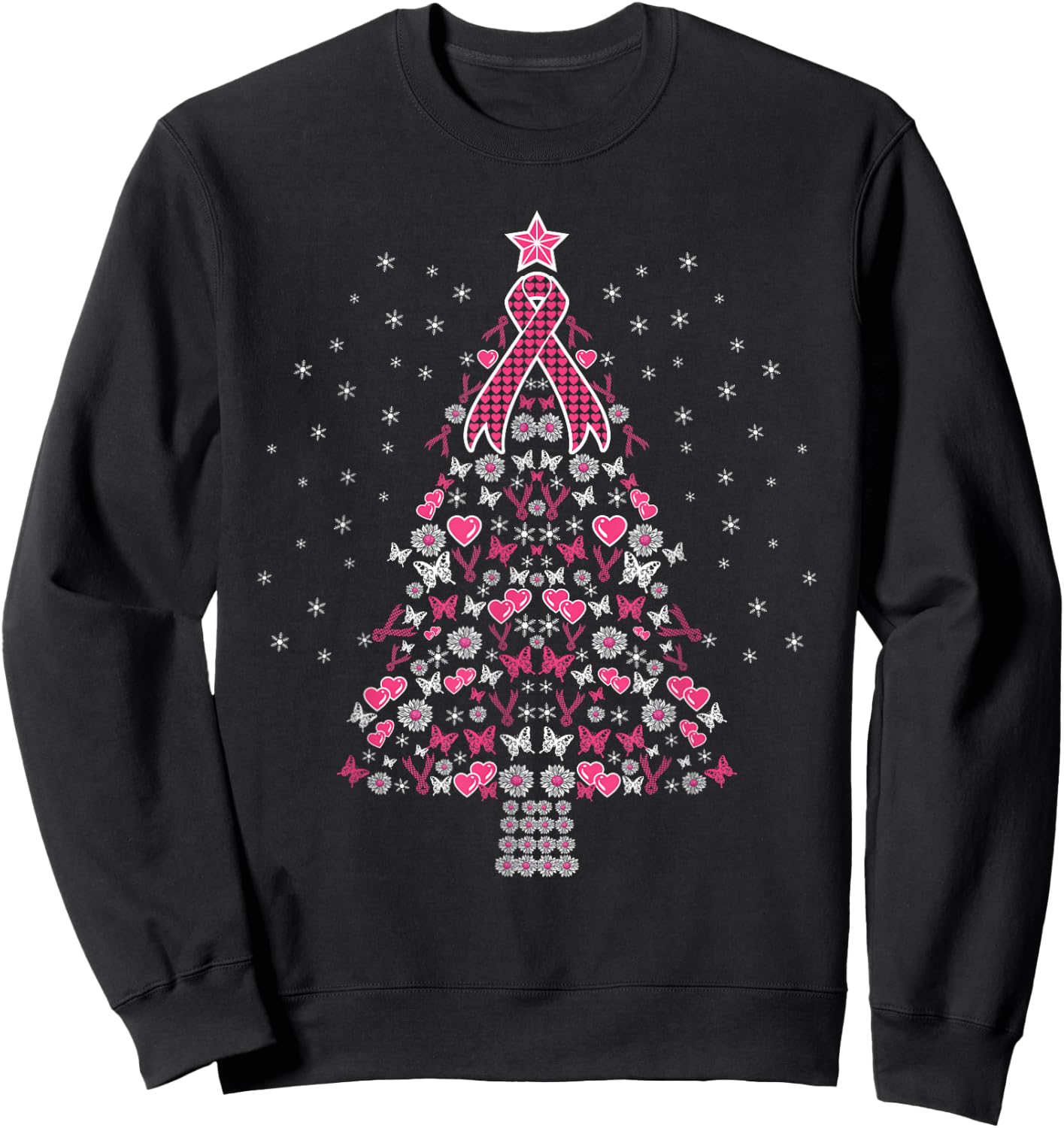Breast Cancer Christmas Tree Breast Cancer Awareness Sweatshirt - Sweatshirt | Black