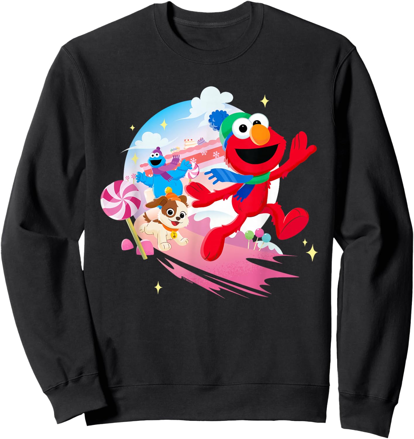 Sesame Street Holiday Cheer With Elmo, Tango, Cookie Monster Sweatshirt - Sweatshirt | Black
