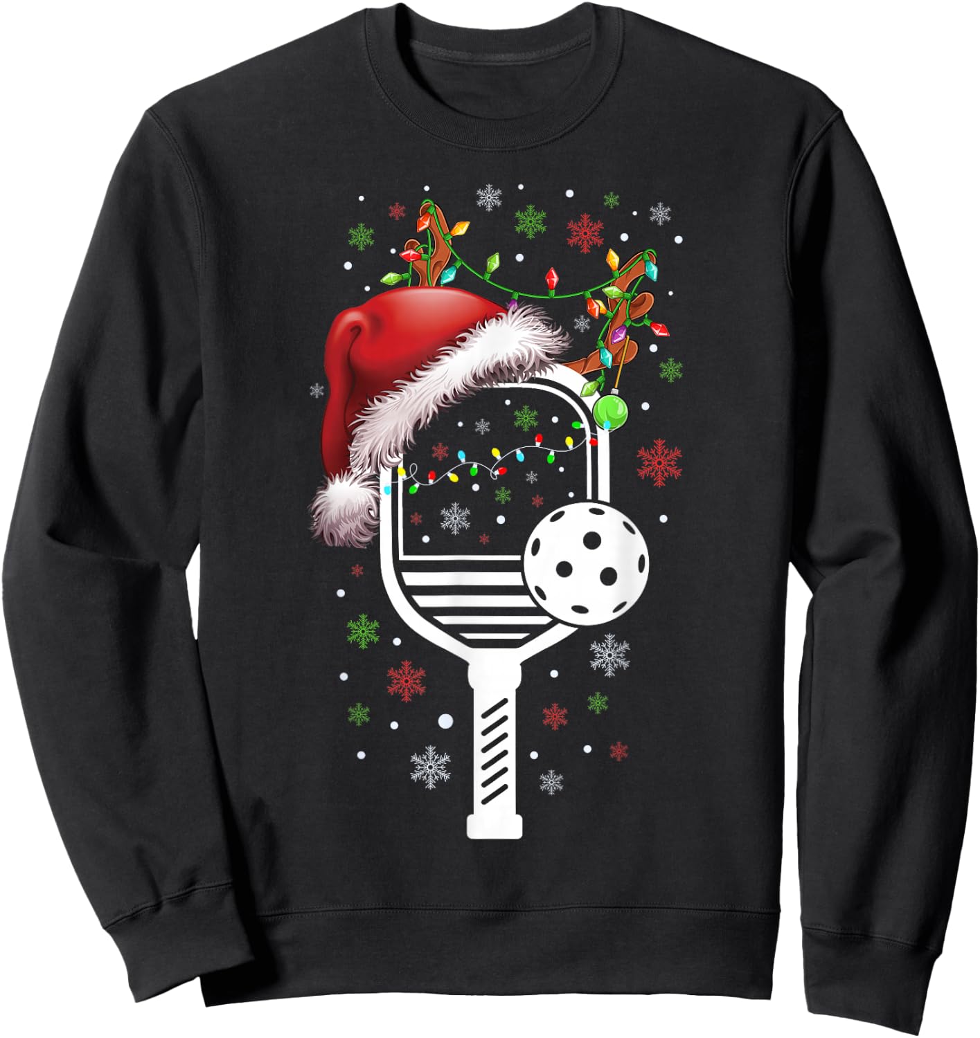 Pickleball Player Christmas Holiday Reindeer Xmas Women Men Sweatshirt - Sweatshirt | Black