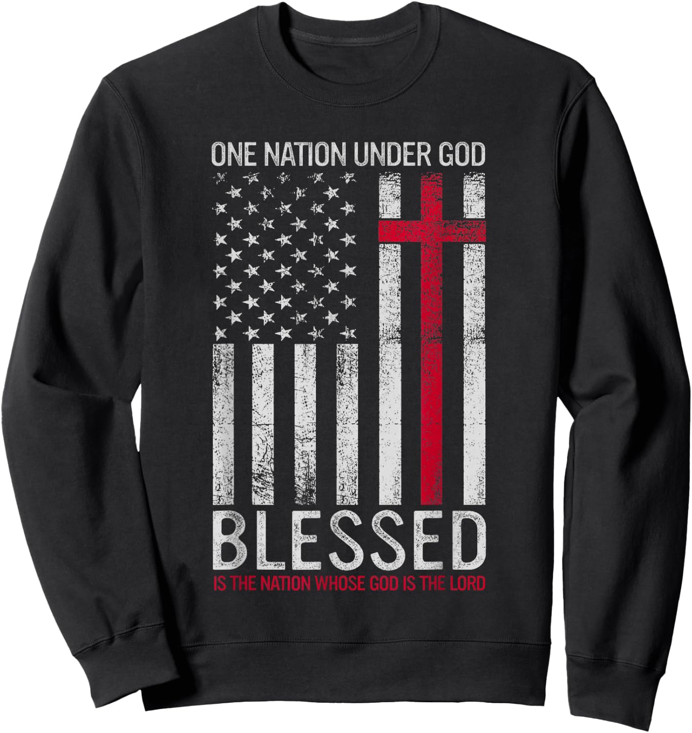 One Nation Under God Jesus Blessed American Flag 4th of July Sweatshirt - Sweatshirt | Black