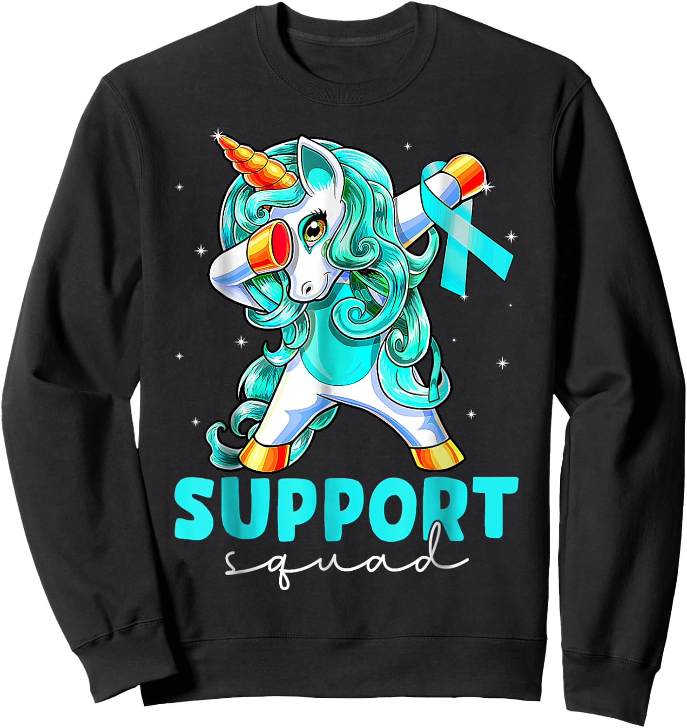 Support Squad Sexual Assault Awareness Teal Unicorn Sweatshirt - Sweatshirt | Black