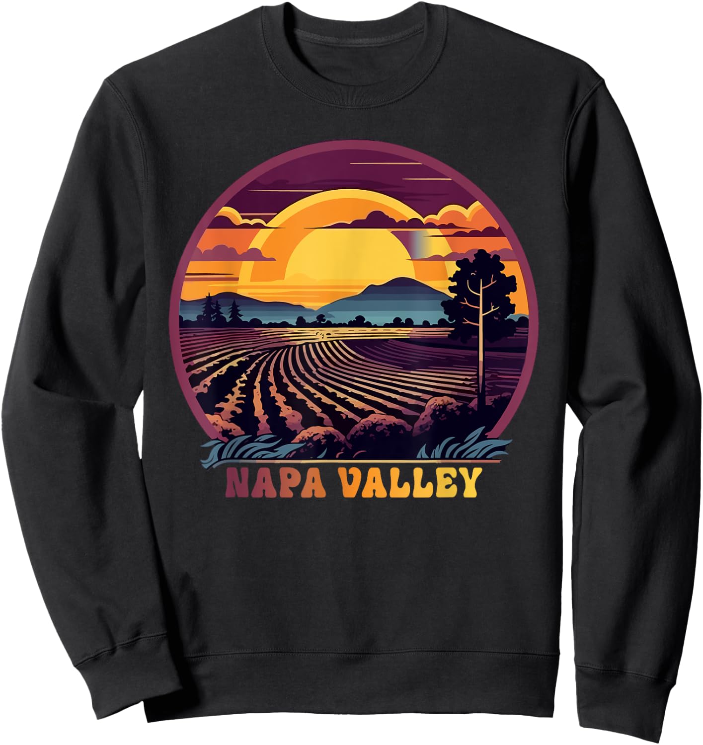 Napa Valley Vineyard Winery Vintage Retro Sunset Souvenir Sweatshirt - Sweatshirt | Black