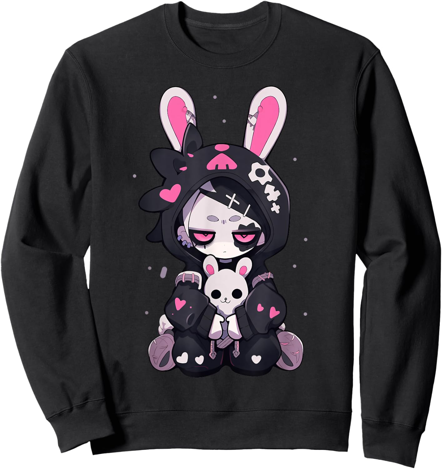 Goth Bunny Anime Girl Cute E-Girl Gothic Outfit Grunge Sweatshirt - Sweatshirt | Black