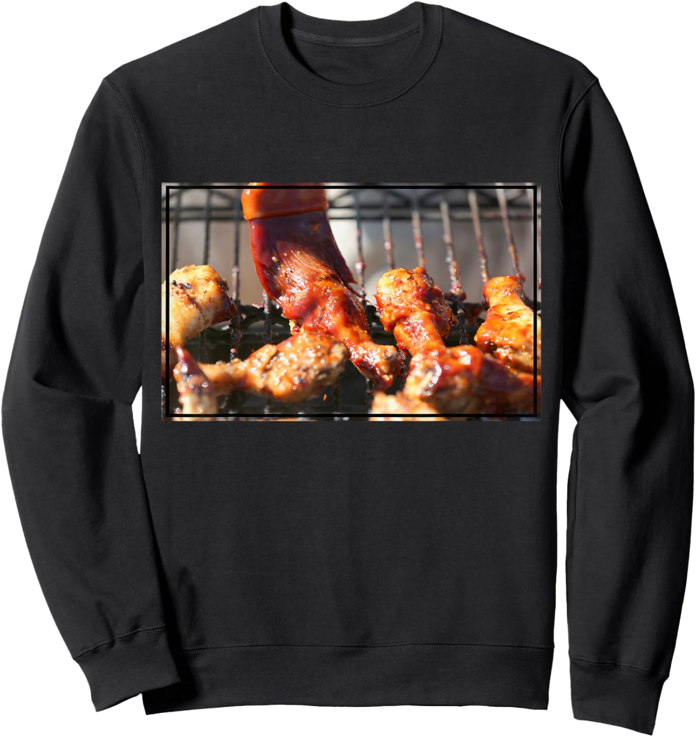 BBQ Chicken Wings on the Grill Photograph Sweatshirt - Sweatshirt | Black