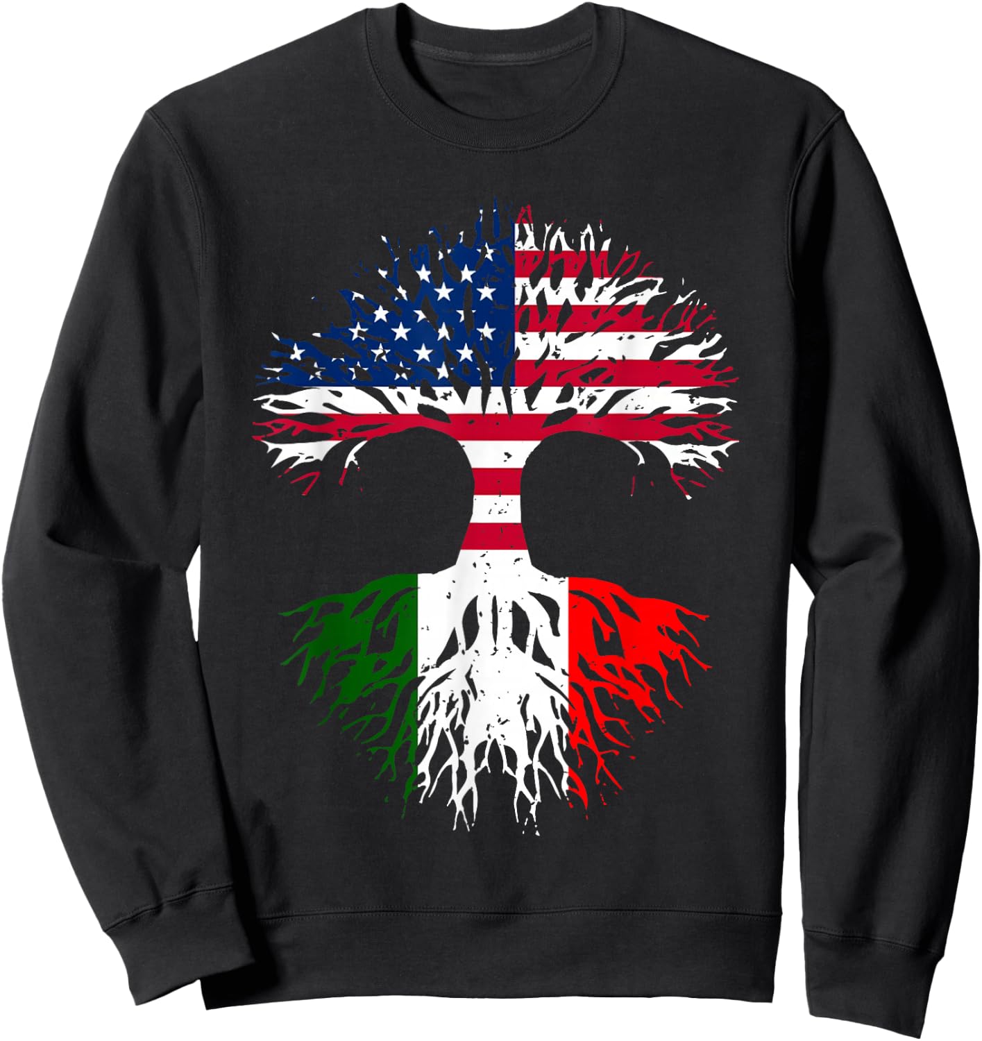 Italian Roots American Grown Tree USA Flag Funny Italy Flag Sweatshirt - Sweatshirt | Black