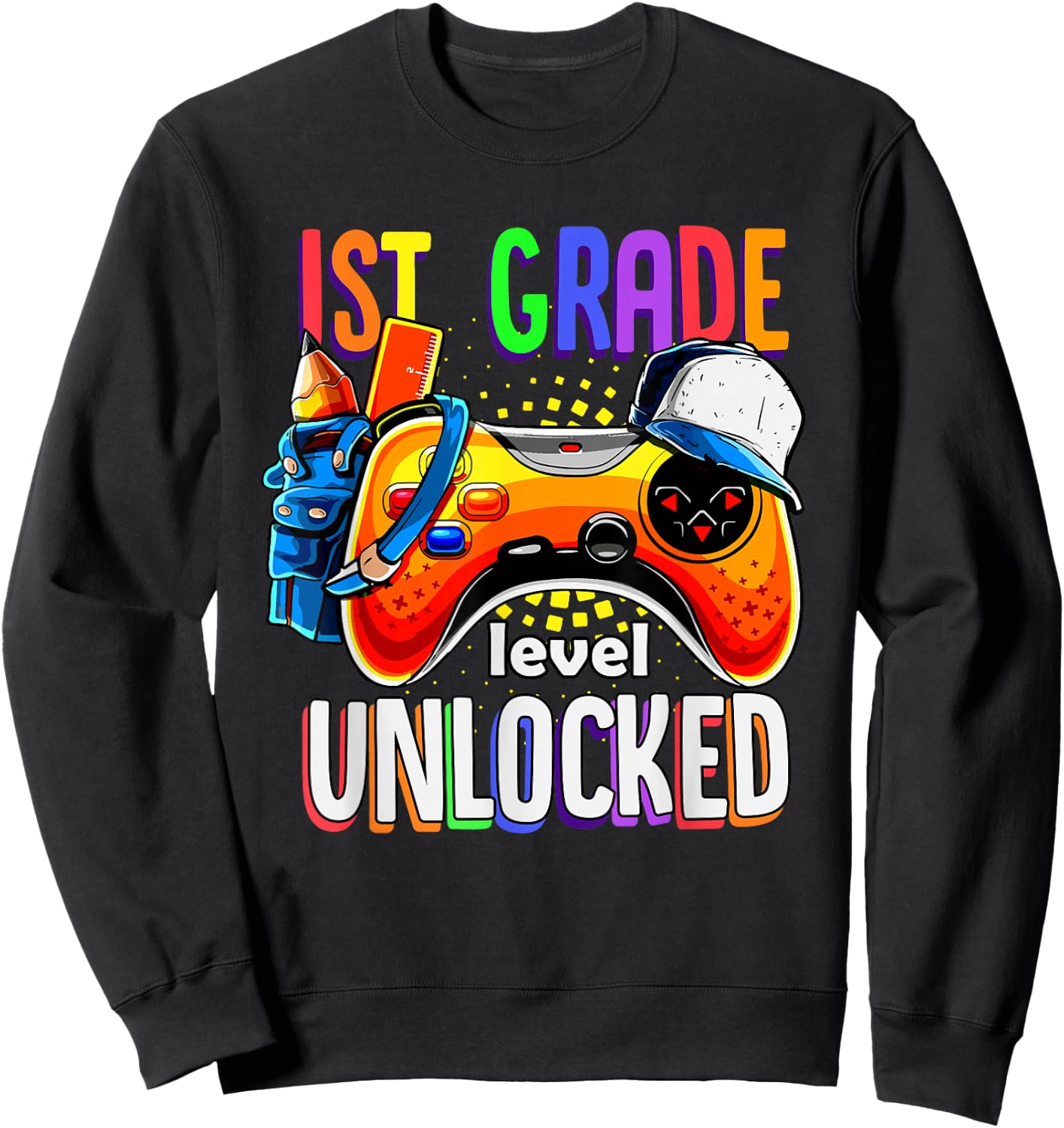 Gamer Back to School Gamepad 1st First Grade Level Unlocked Sweatshirt - Sweatshirt | Black