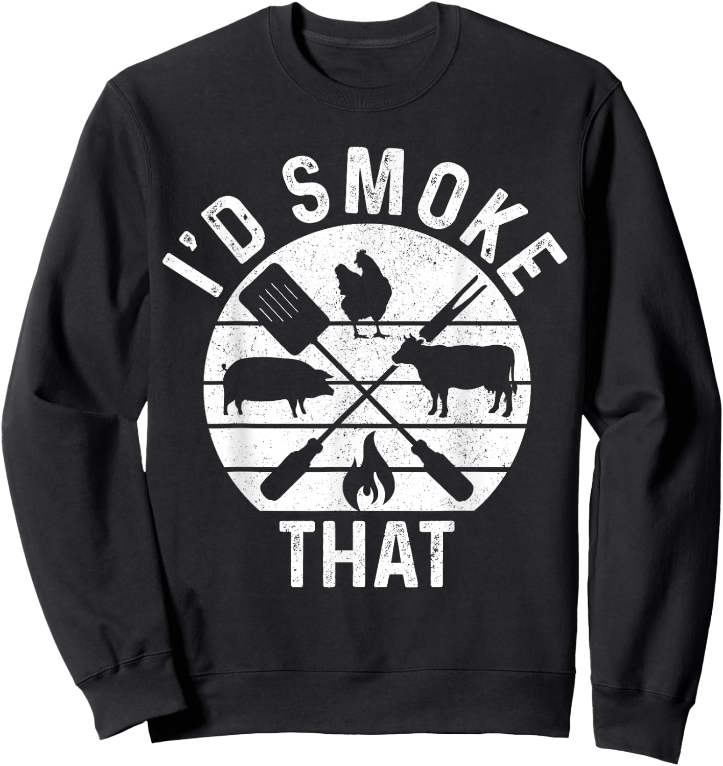 Chef Butcher BBQ I'd Smoke That Pork Beef Funny Father's Day Sweatshirt - Sweatshirt | Black
