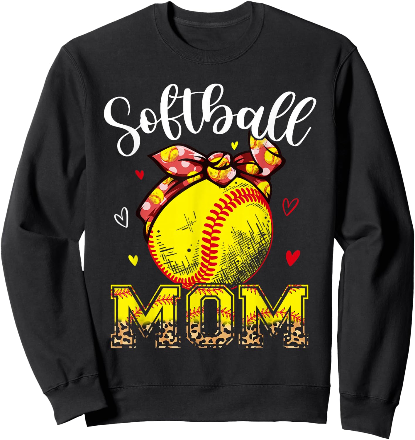 Softball Mom Headband Leopard Softball Ball Mothers Day Mama Sweatshirt - Sweatshirt | Black