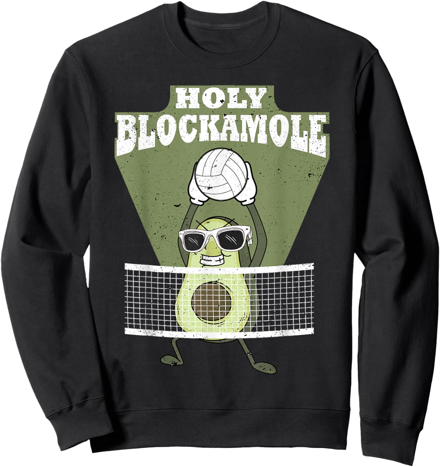 Holy Blockamole Volleyball Avocado Men Women Funny Sweatshirt - Sweatshirt | Black