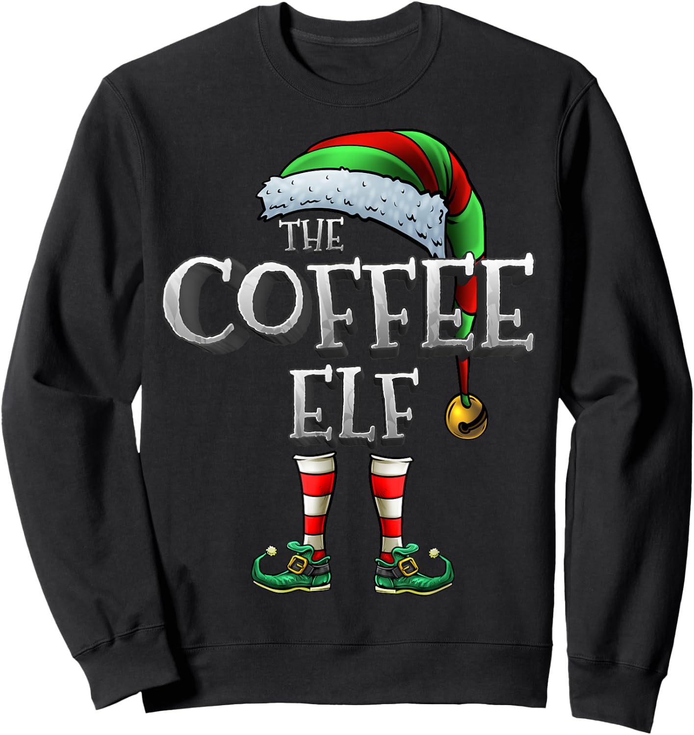 The Coffee Elf Shirt Matching Family Coffee Christmas Elf Sweatshirt - Sweatshirt | Black