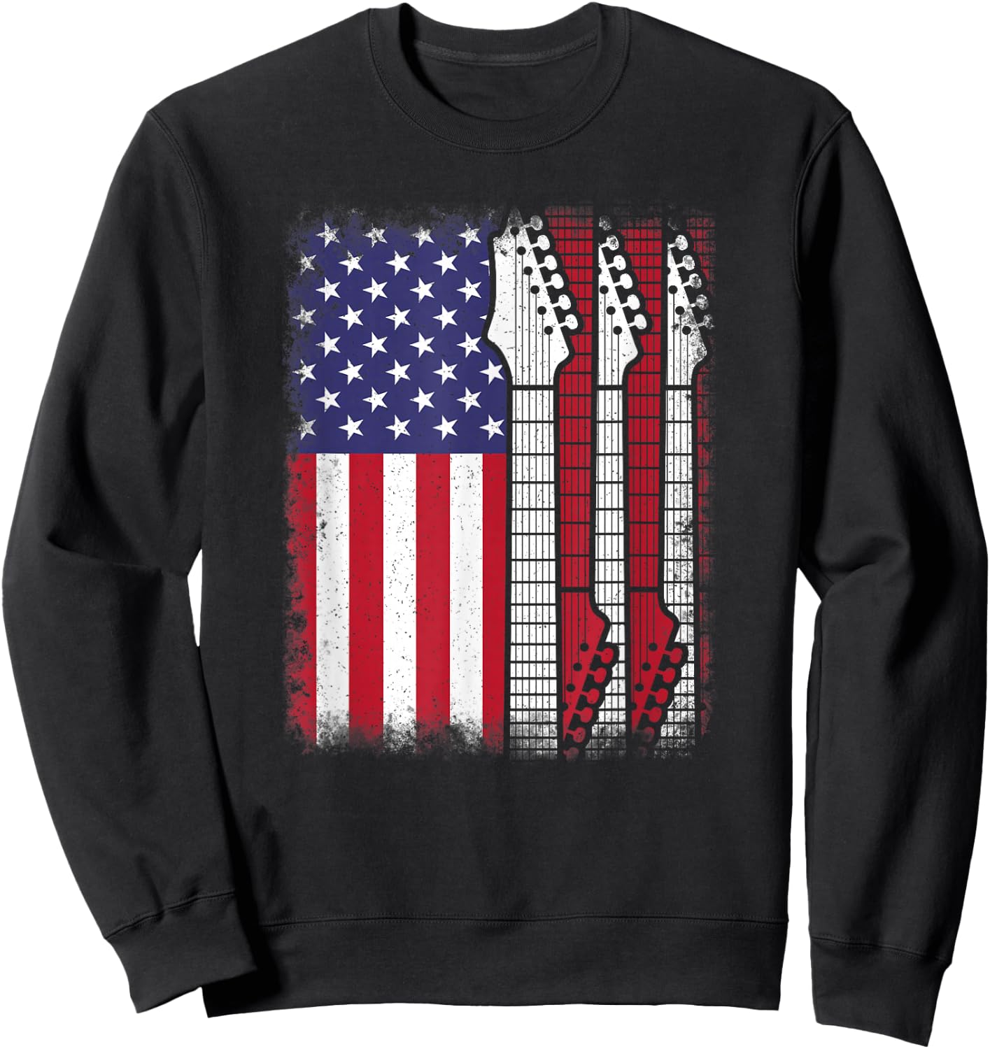 American Flag Electric Guitar Bass Guitarist Rock Music Men Sweatshirt - Sweatshirt | Black