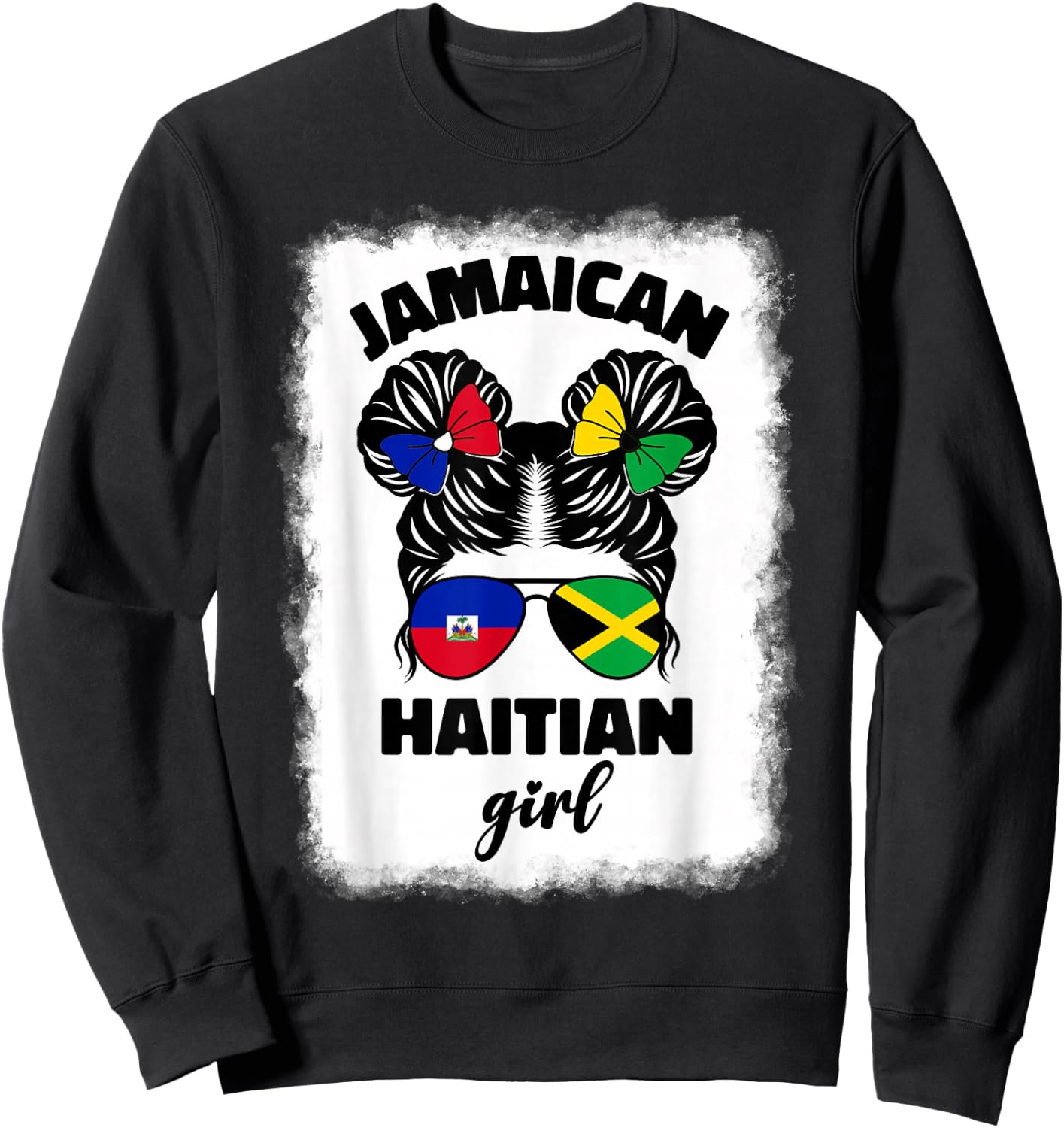Half Jamaican Haitian Jamaica Flag Haiti Ayiti Kids Girls Sweatshirt - Sweatshirt | Black