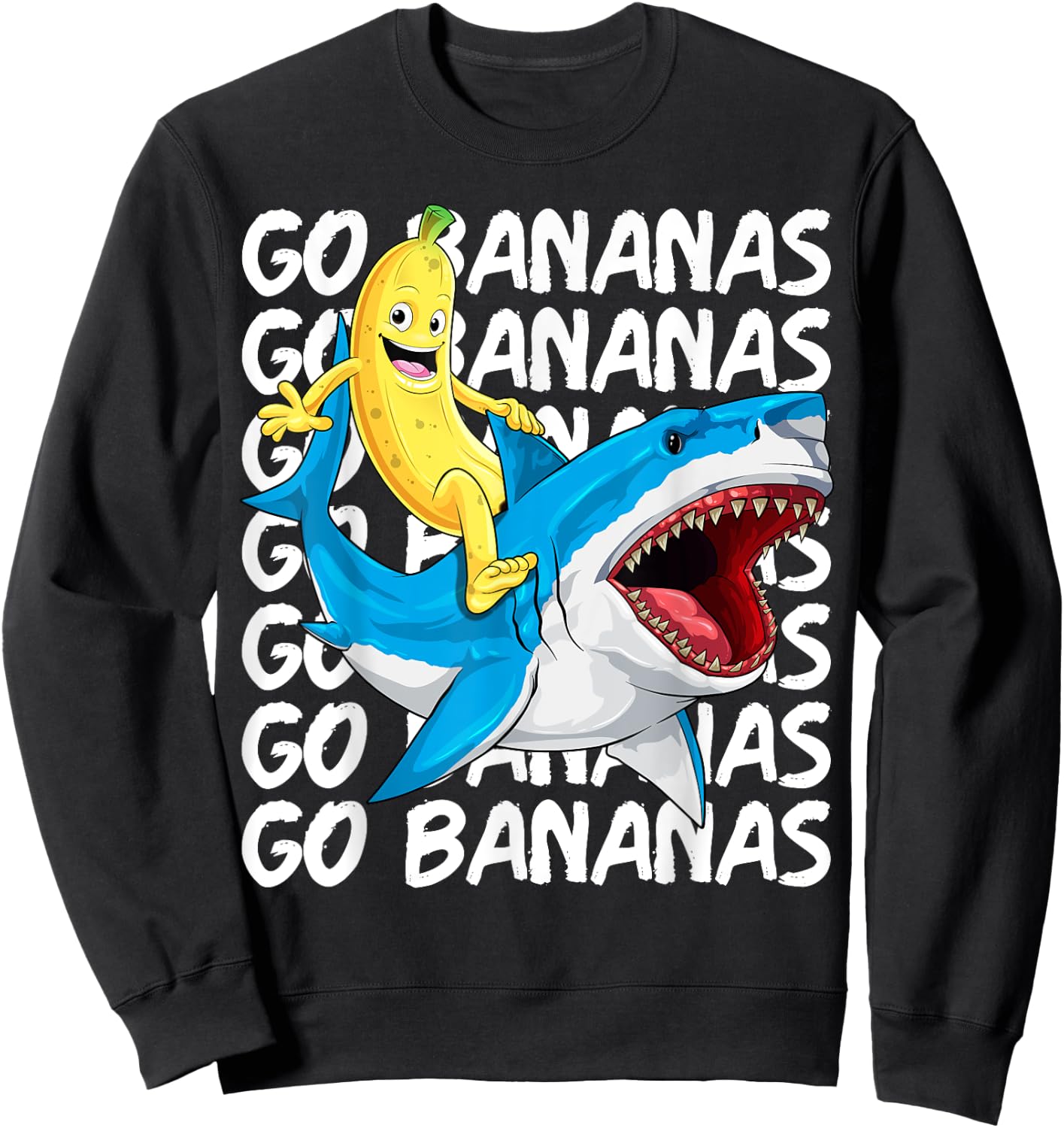 Banana Shirt Banana Shark Fruitful Sea Predator Funny Sweatshirt - Sweatshirt | Black