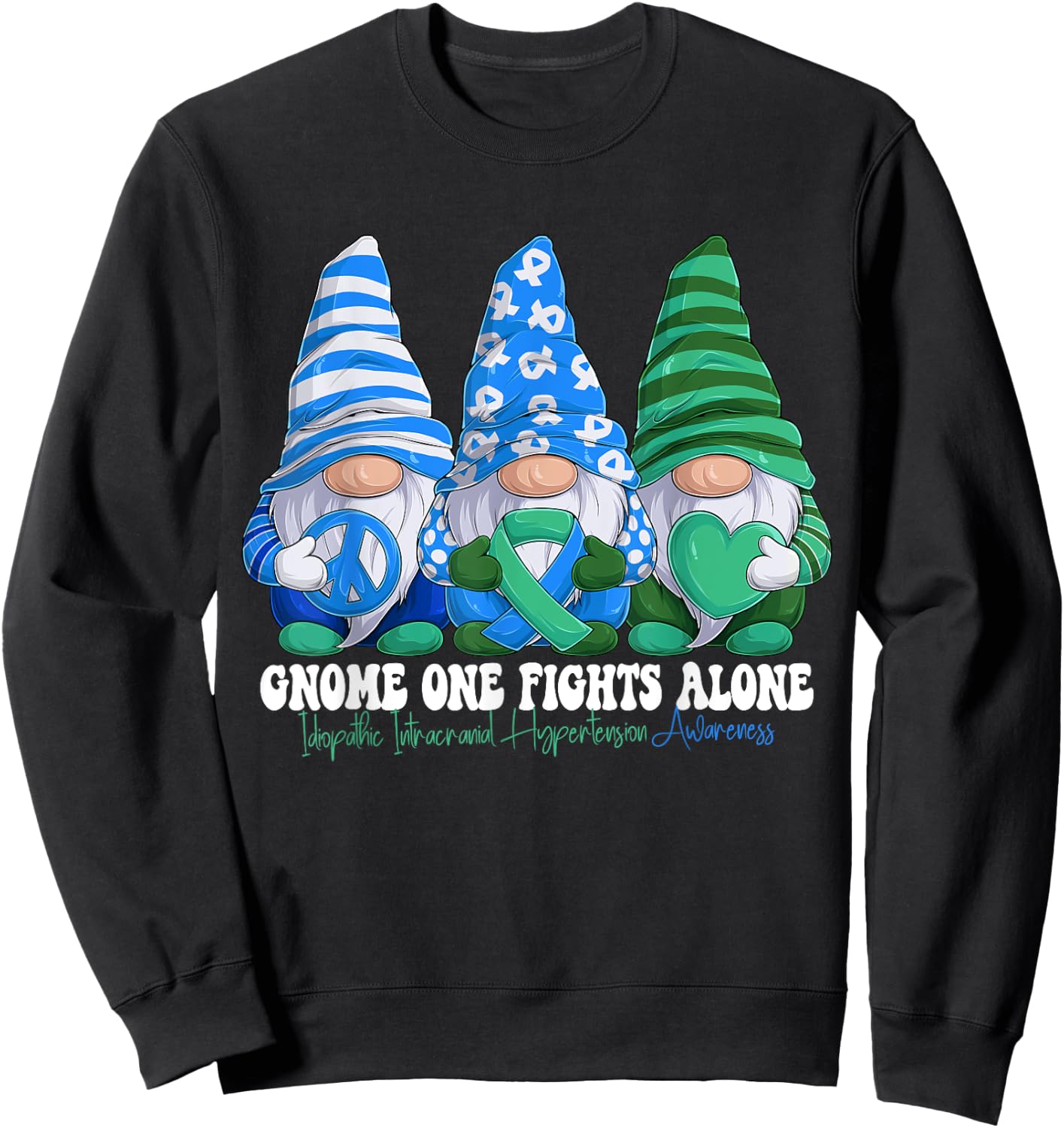 Funny Gnomies Idiopathic Intracranial Hypertension Awareness Sweatshirt - Sweatshirt | Black