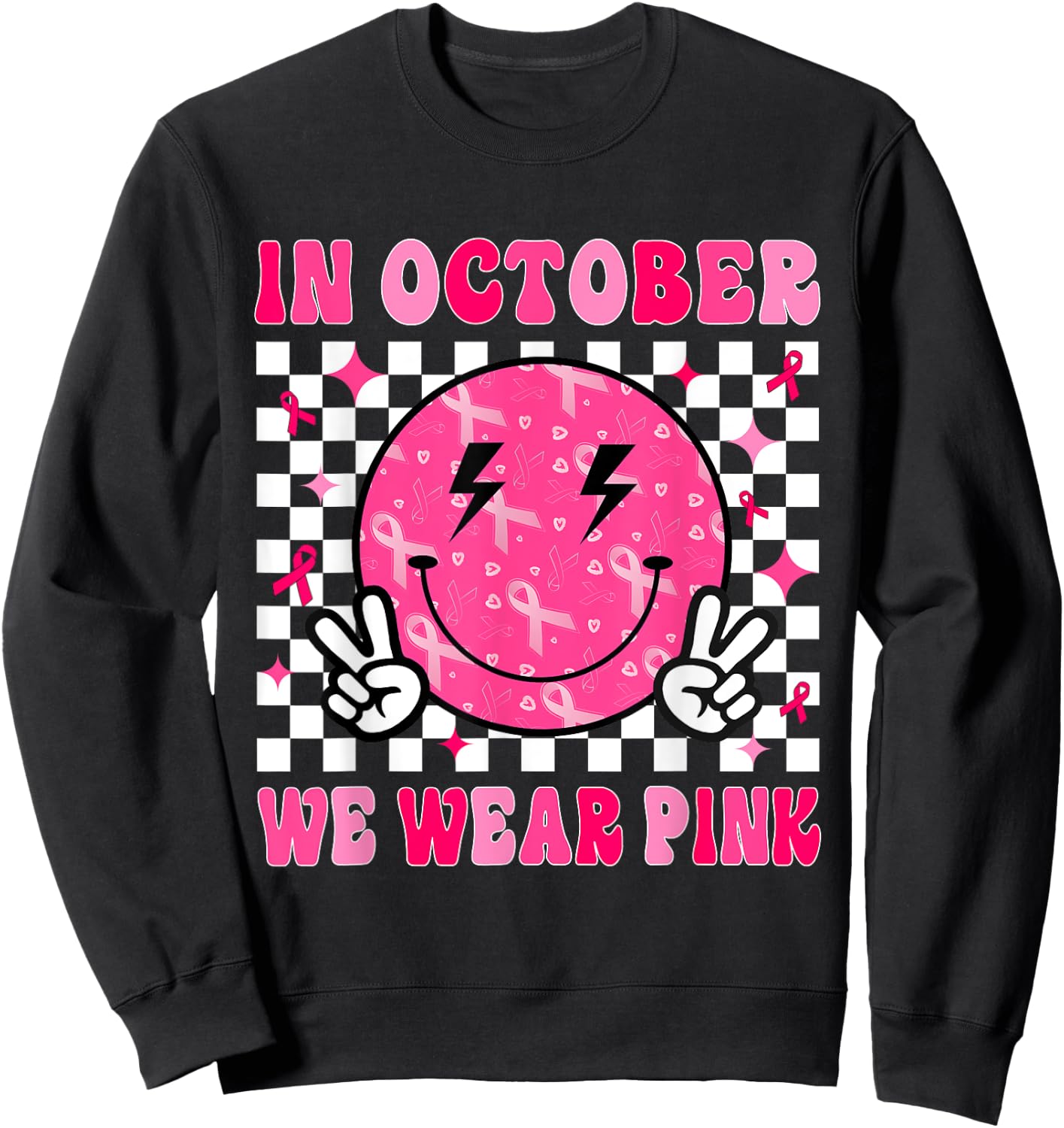 In October We Wear Pink Ribbon Breast Cancer Awareness Sweatshirt - Sweatshirt | Black