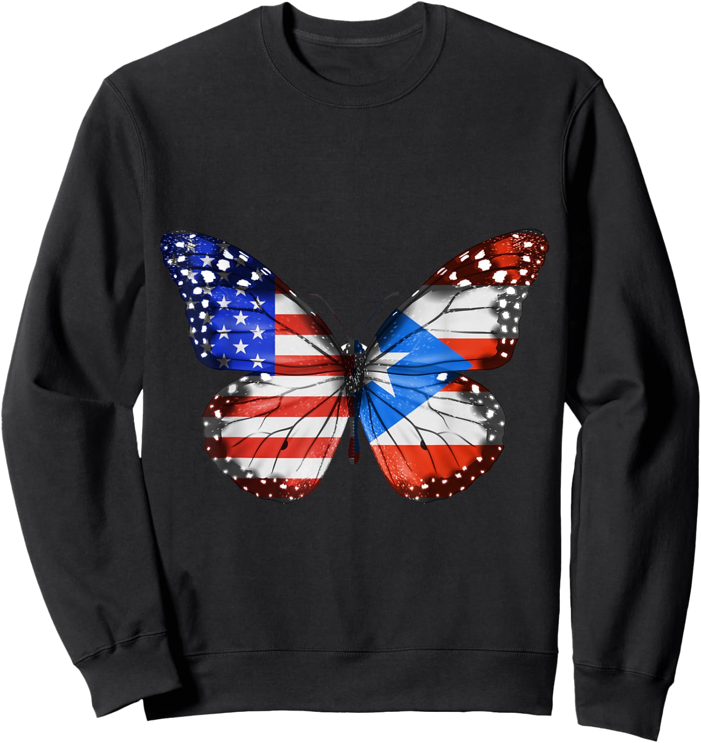 American Puerto Rican Flag Butterfly Sweatshirt - Sweatshirt | Black