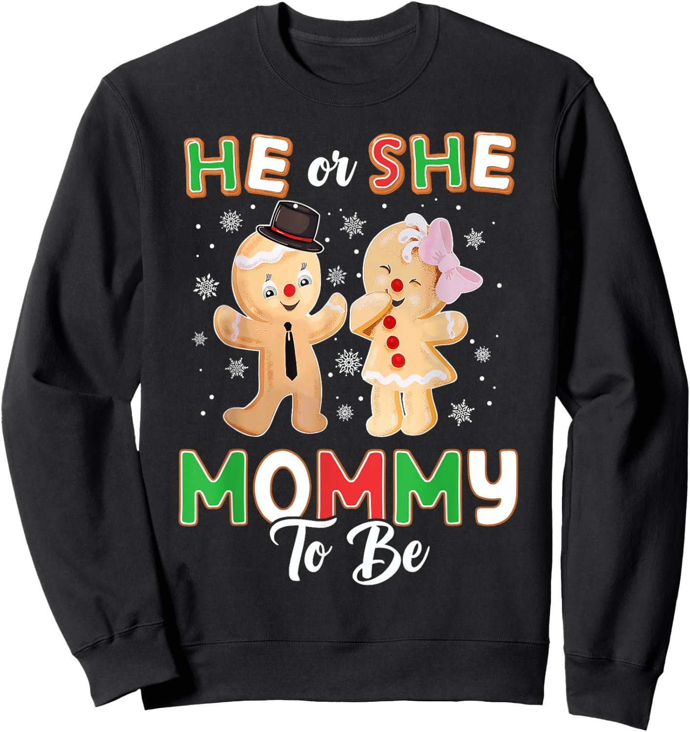 Gingerbread He or She Mommy To Be Christmas Gender Reveal Sweatshirt - Sweatshirt | Black