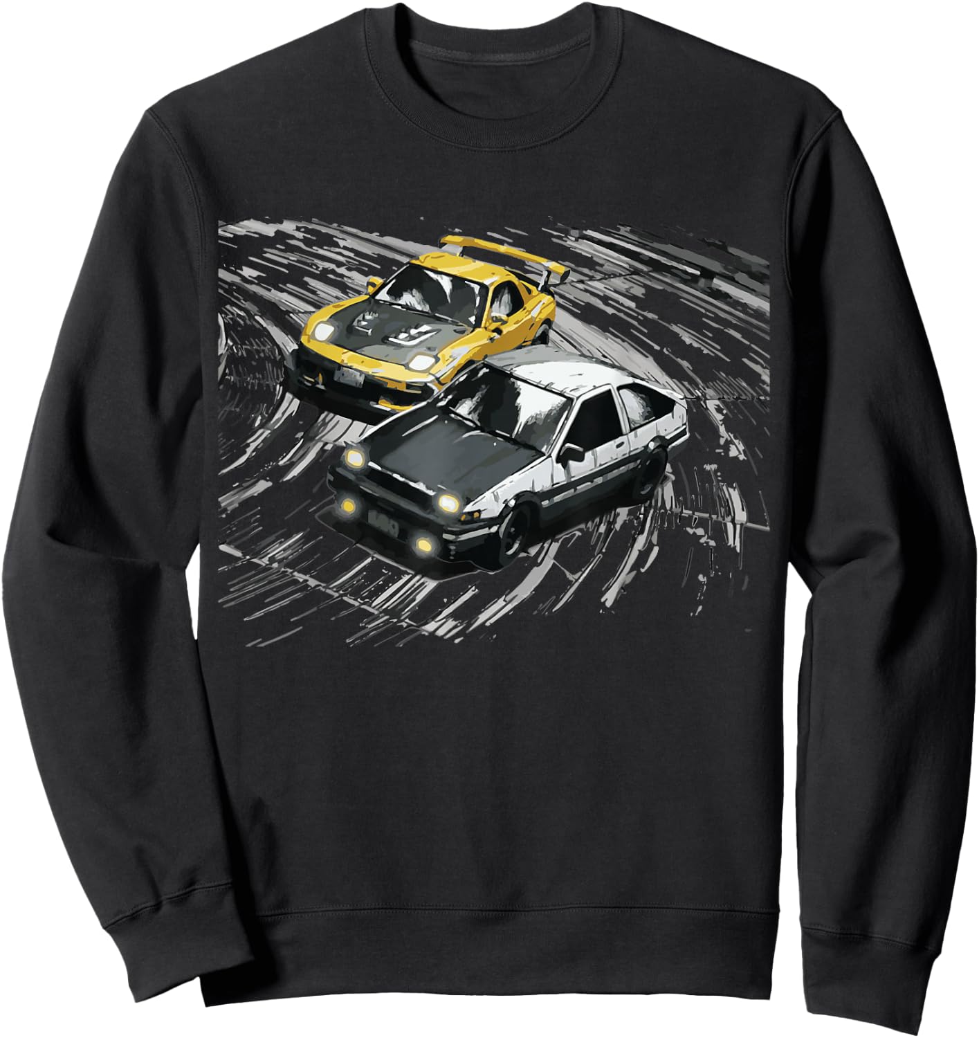 JDM Car Street Drift Race - 86 VS FD Anime Style Sweatshirt - Sweatshirt | Black