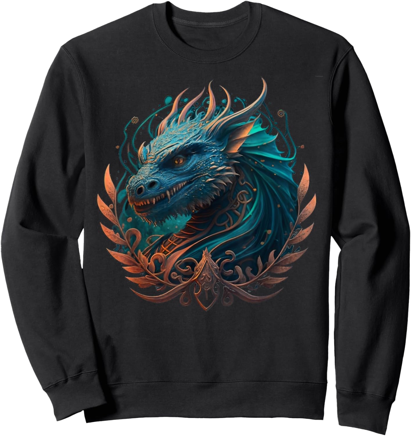Mystical dragons head with curlicues in turquoise, drawing Sweatshirt - Sweatshirt | Black